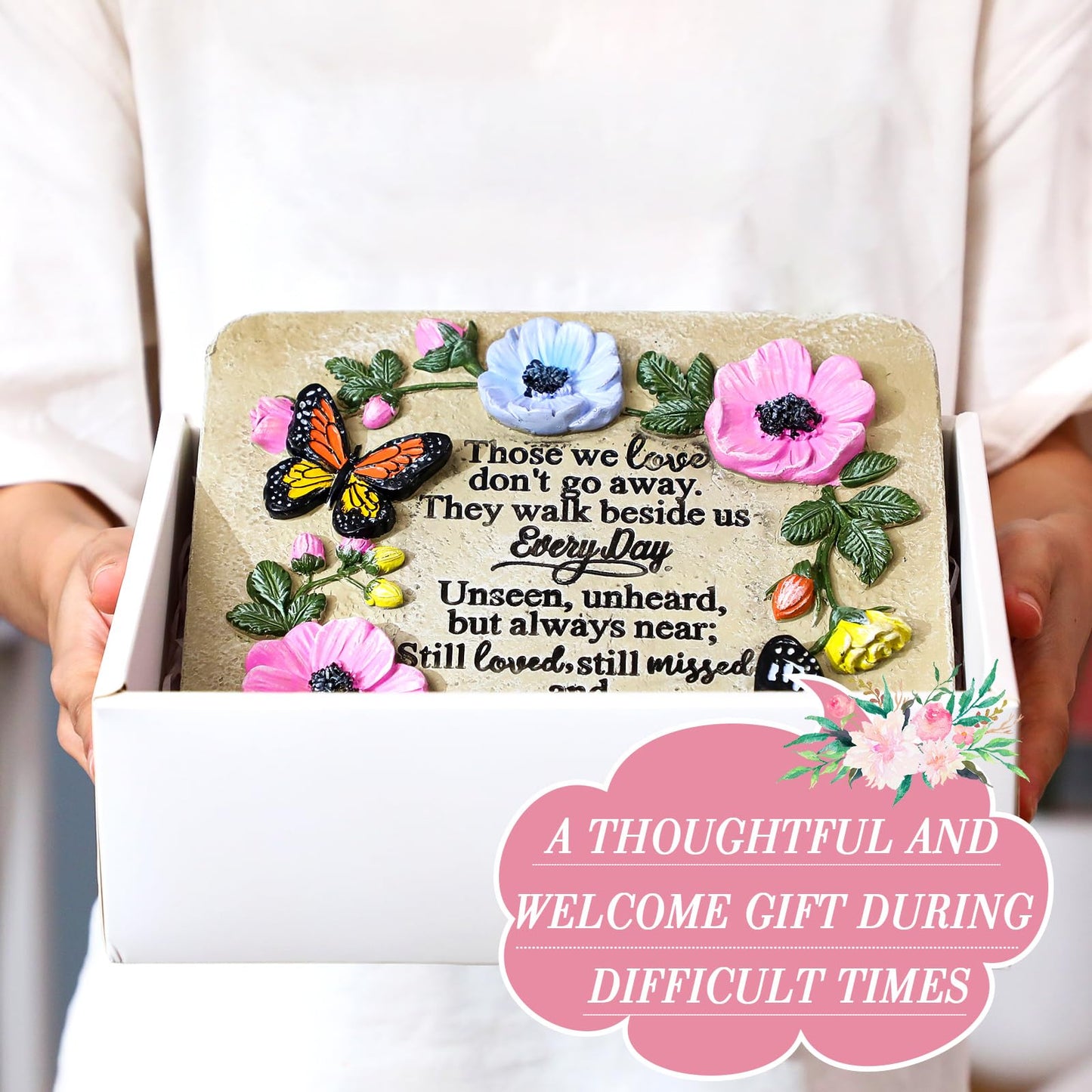 Blosssound Memorial Garden Stone Gifts for Loss of Loved One 9.8 Inch Sympathy Memorial Gifts Those We Love Don't Go Away Condolence Bereavement Plaques for Homes, Lawn and Garden Stepping Stone