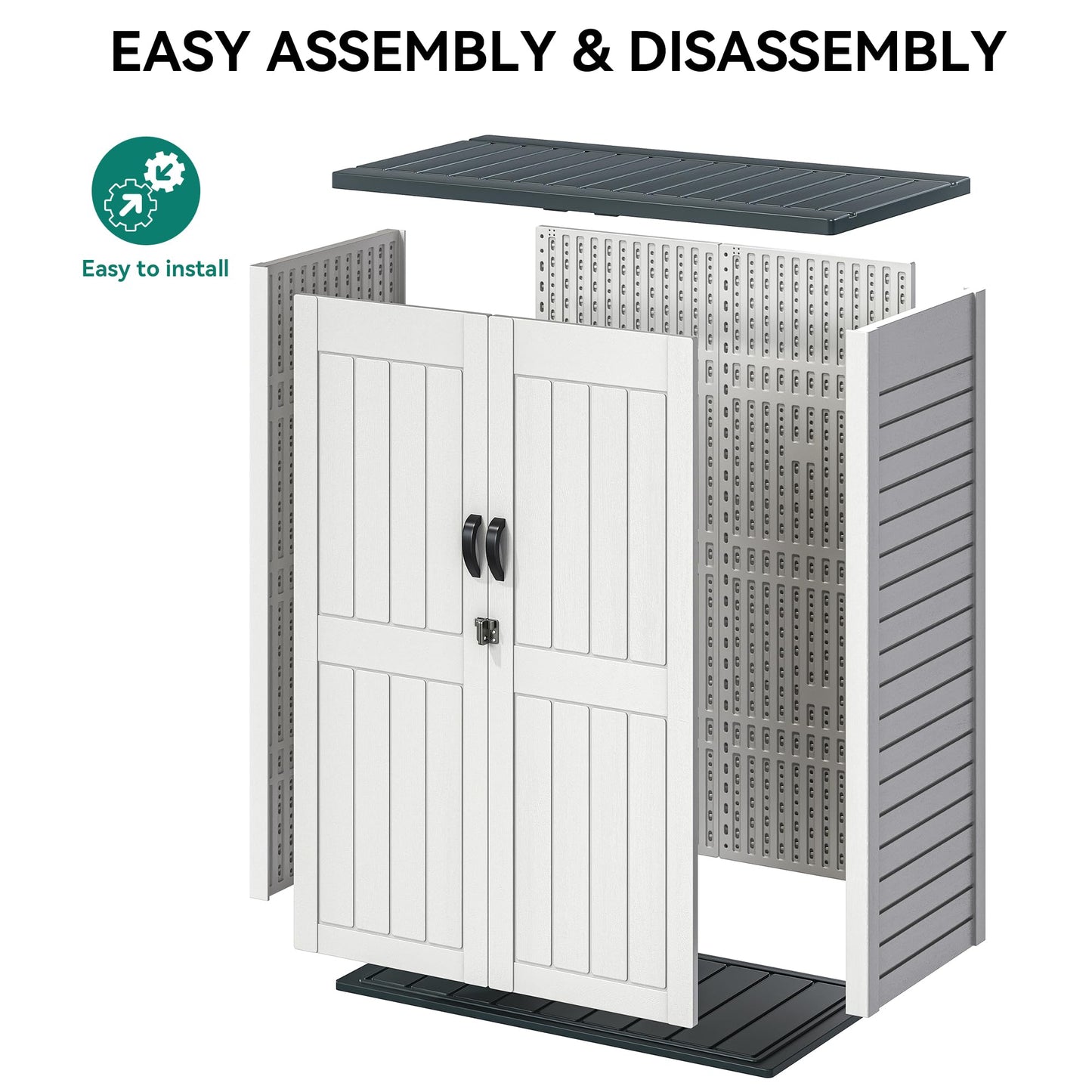 YITAHOME 59 Cuft Outdoor Tall Storage Shed, Waterproof Vertical Resin Shed for Garden, Garage, Patio, Lockable Tool Storage, No Shelves Included, Light Gray