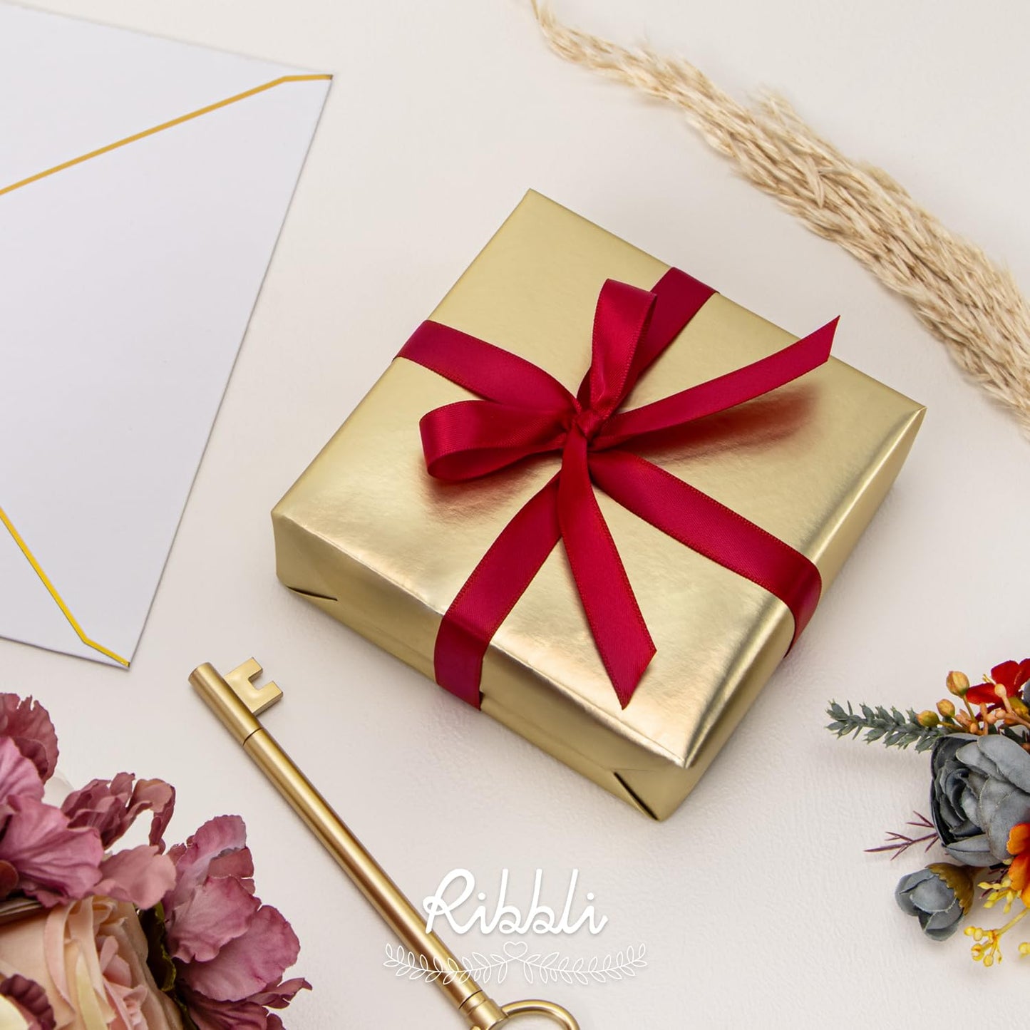Ribbli Red Satin Ribbon Double Faced Satin 1/2 inch x Continuous 50 Yards-Red Ribbon for Gift Wrapping Crafts Wedding Decoration Bows Bouquet Floral Arrangement