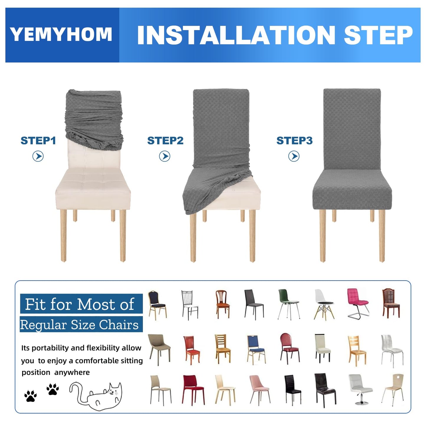 YEMYHOM 2 Packs Latest Checkered Dining Chair Slipcover Parsons Chair Furniture Protector Stretch Chair Covers for Dining Room, Restaurant, Kitchen, Party (Light Gray)