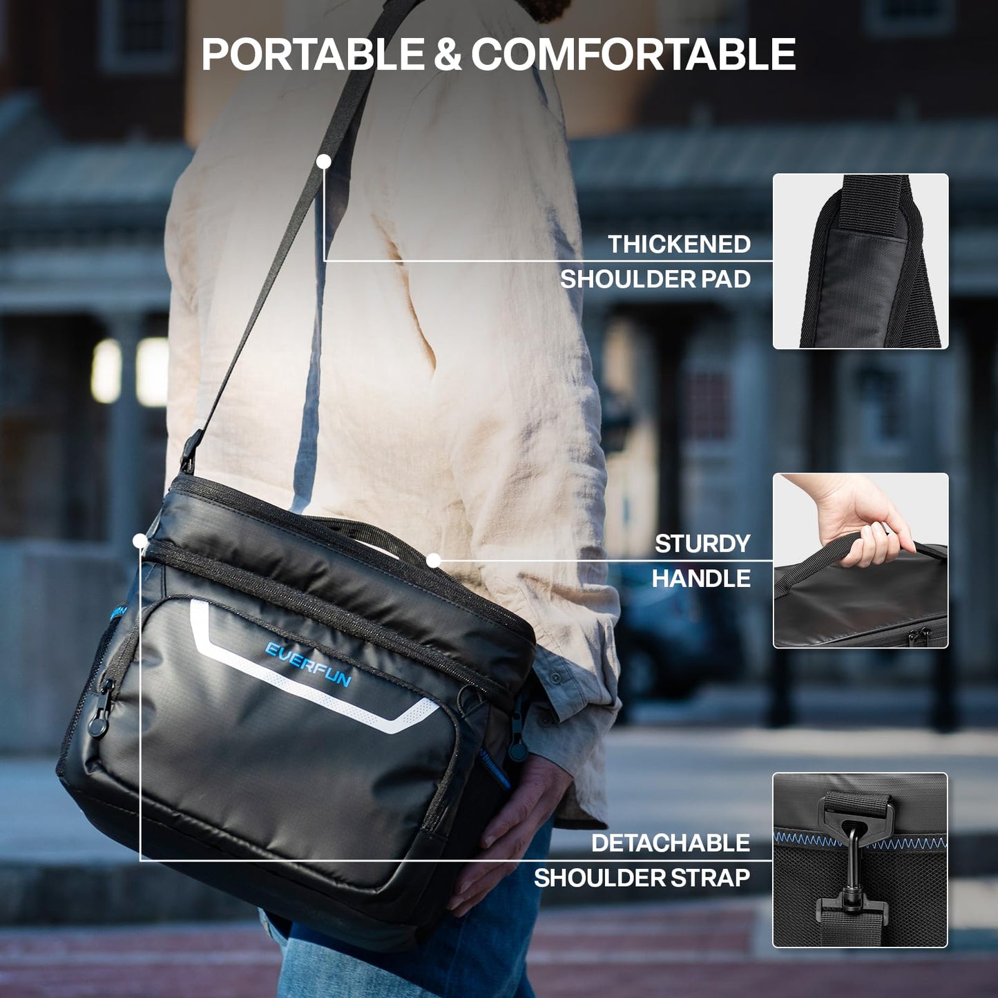 EVERFUN Small Cooler Bag 24 Can Insulated Lunch Box Double Deck Soft Leak-Proof Waterproof Collapsible Ice Chest for Men Women Work Travel Car Trip Picnic Beach, Black