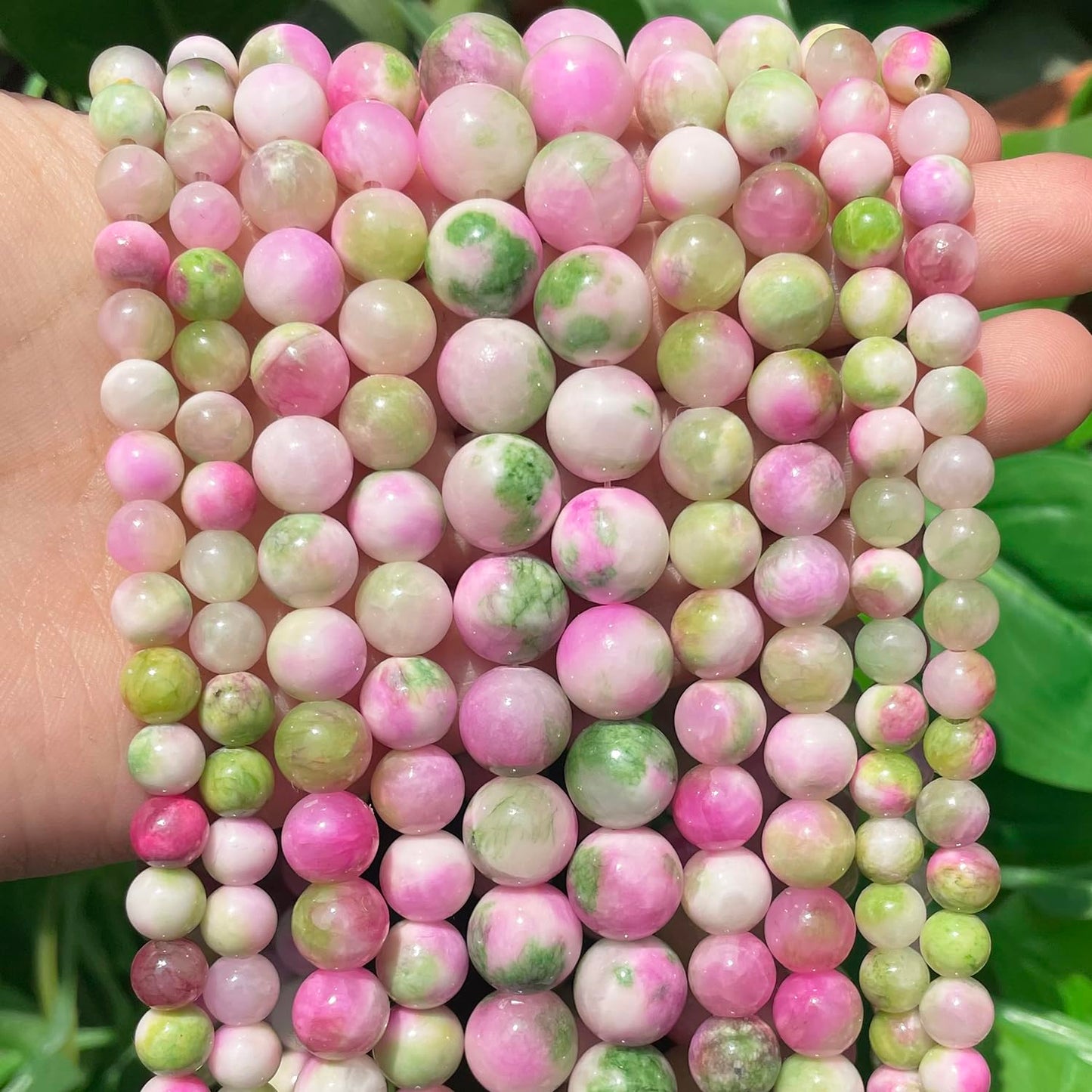 Yochus 60pcs 6mm Pink &Green Persian Jade Energy Healing Round Bulk Gemstone Beads for Jewelry Making Bracelet Necklace Earring DIY