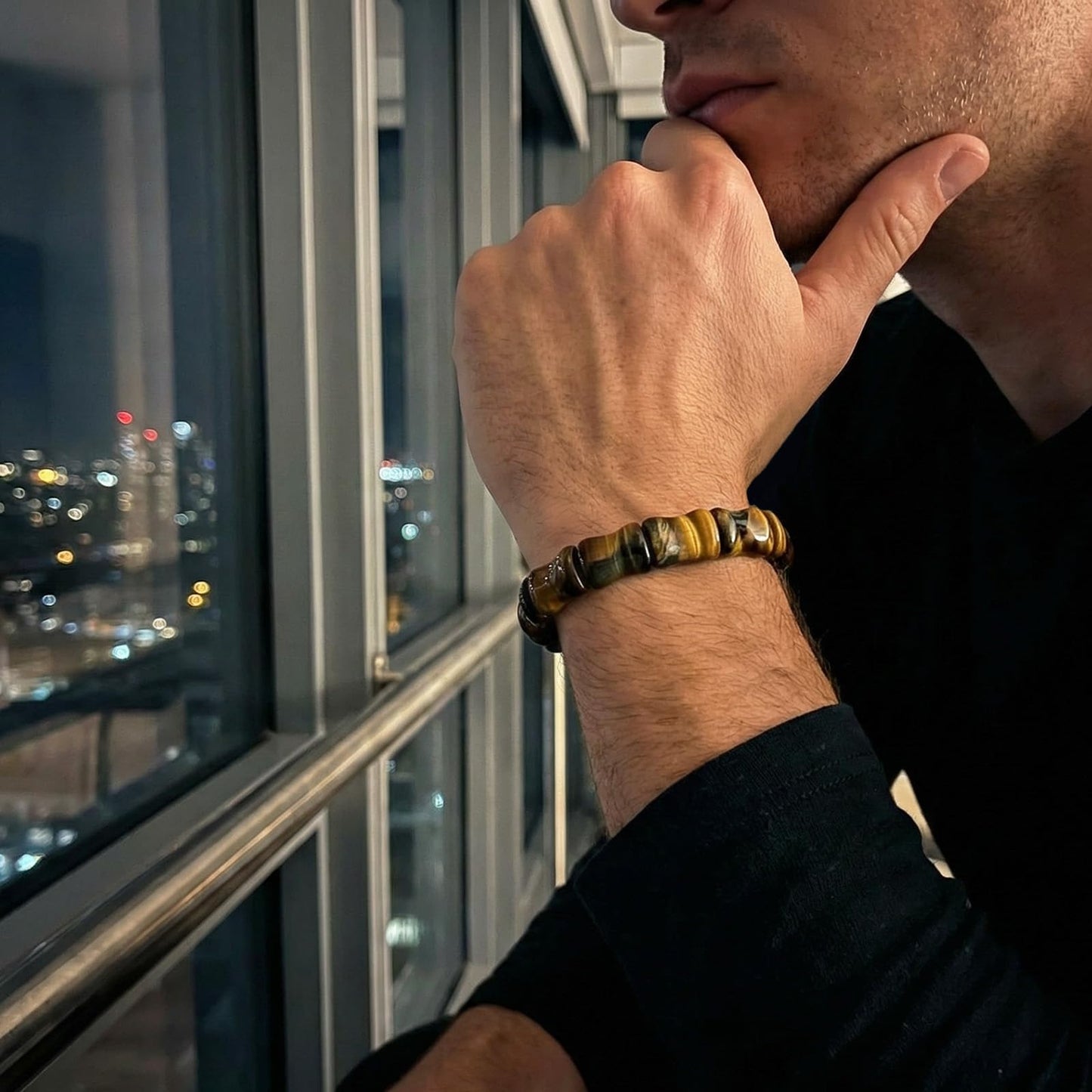 GALKCRST Tigers Eye Bracelet Men Protection Bracelet for Men, Unique Yellow Blue Tiger Eye Bracelet Natural Stone Handmade Jewelry Mens Beaded Bracelet