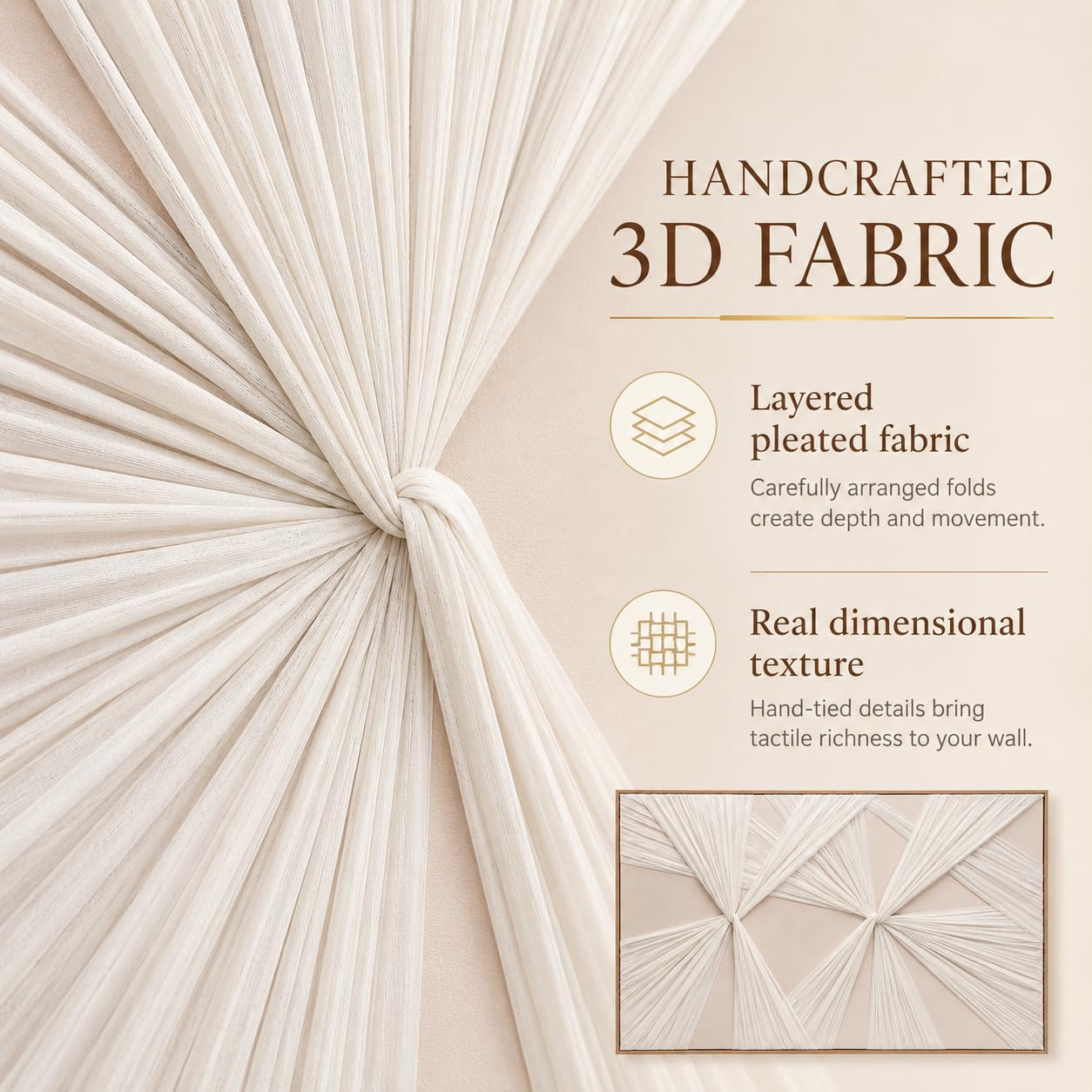 Artists' Handicraft, Extra Large Luxury 3D Fabric Neutral Textured Wall Art, Minimalist Abstract Boho Modern Long Beige Painting Wall Decor for Living Room Bedroom Hallway Office, Horizontal, 54x27 Inces