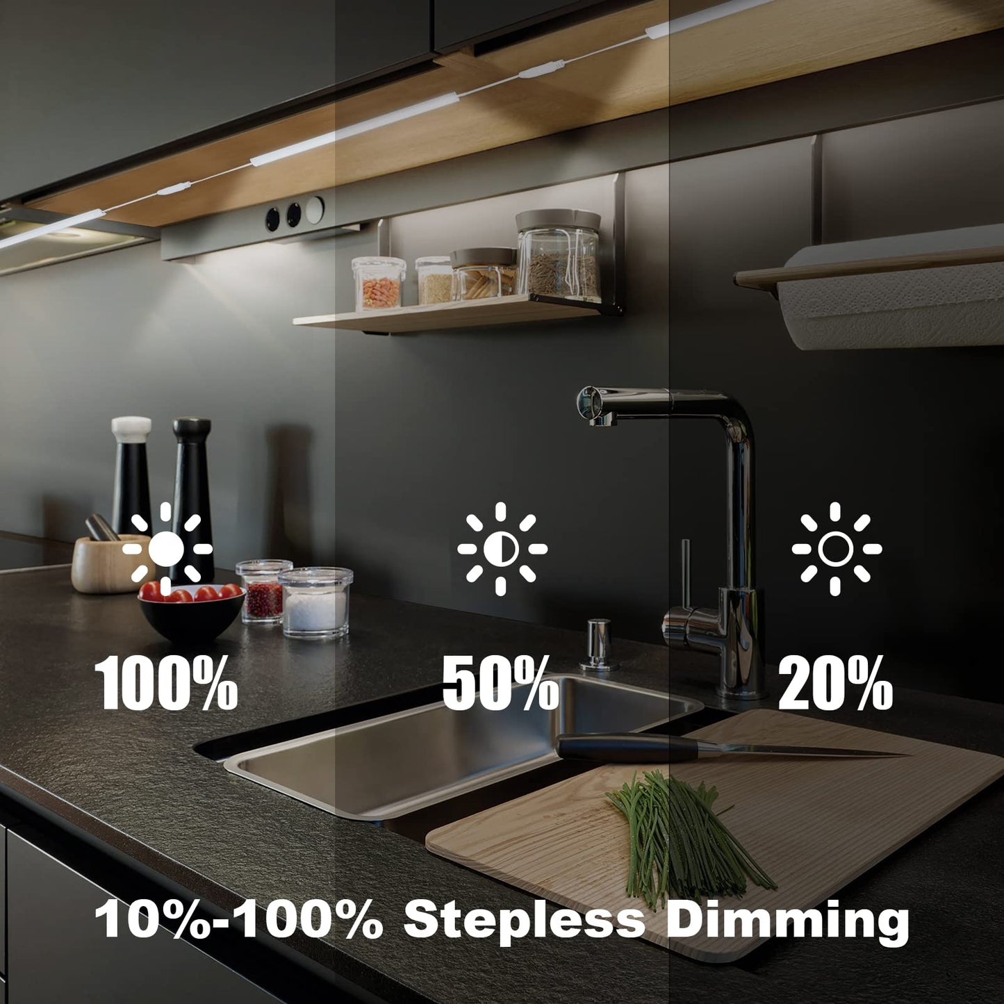 Under Counter Lights for Kitchen, 3 Packs x 12 Inch Dimmable LED Under Cabinet Lighting, Cold White 6000K, Plug-in Under Cabinet Lights with Memory Function