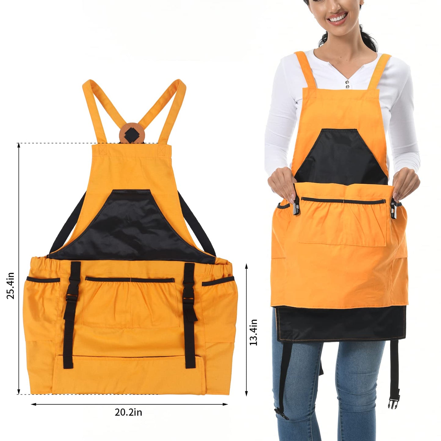 TISEMENT Gardening Apron, 8Oz Waterproof Canvas Garden Apron with Quick Release Pockets for Harvesting, Great Gardening Gifts for Women.