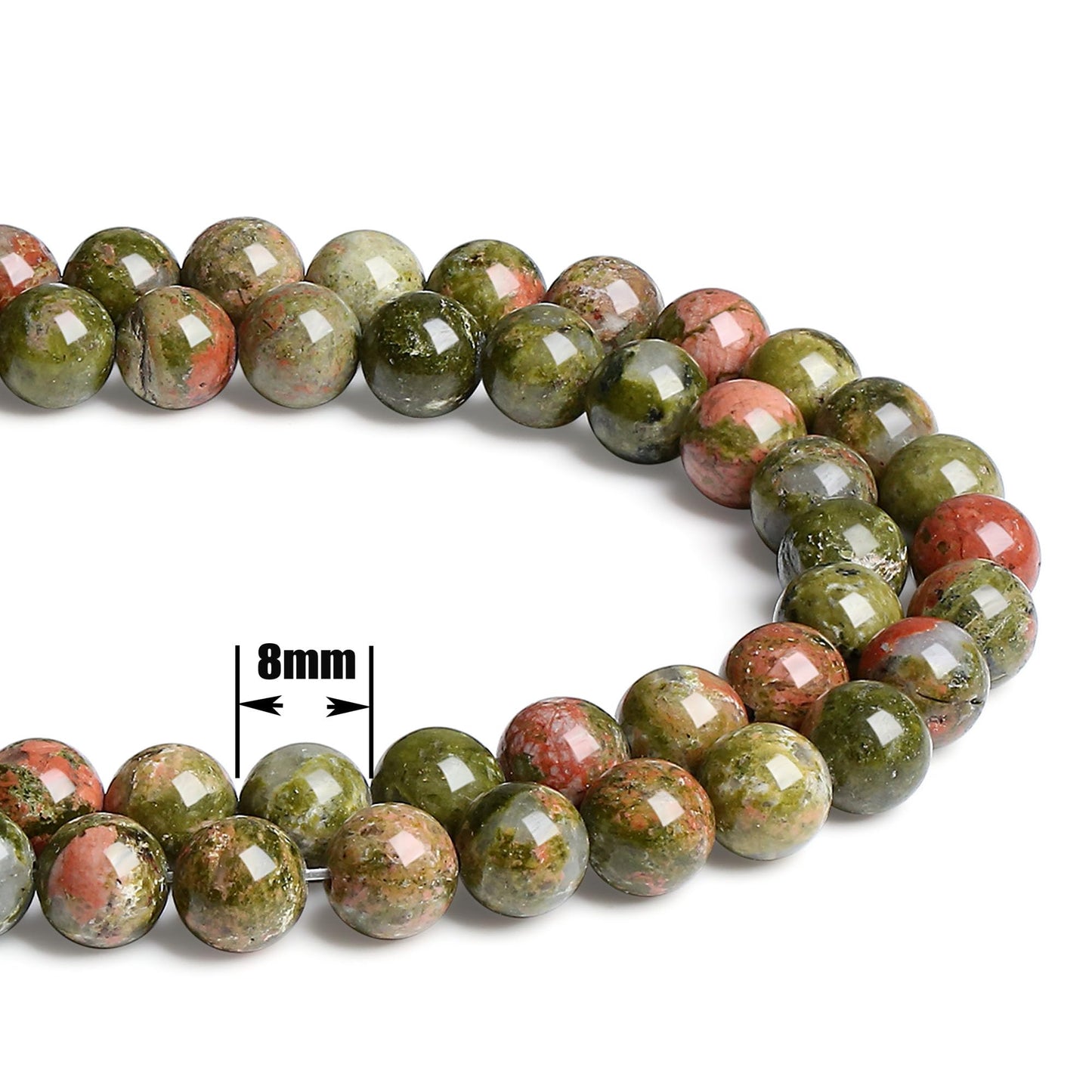 QINJIEJIE 100pcs 8mm Unakite Round Loose Beads, Brown and Pink