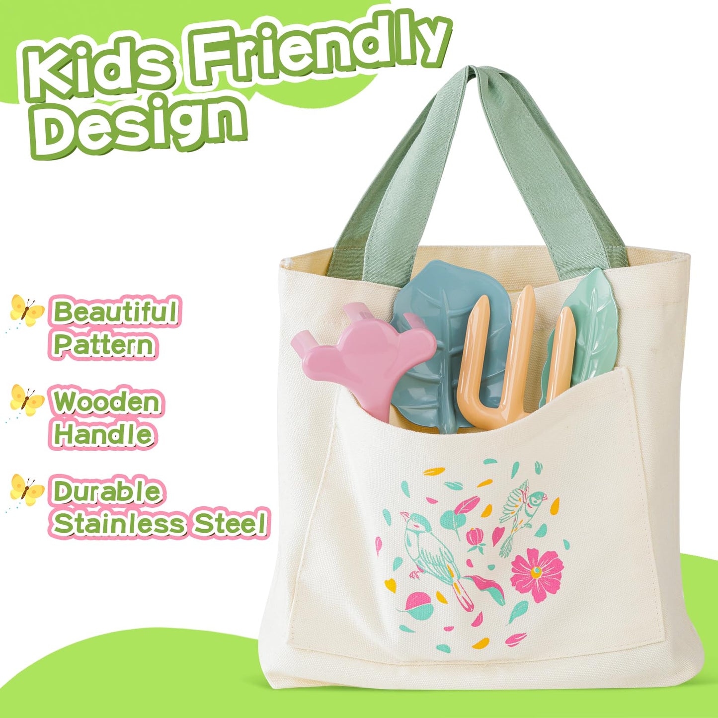 Kids Gardening Set Toys, Garden Tool for Kid with Tote Bag, Repotting Mat, Trowel, Shovel, Fork, Rake, Watering Can and Gloves, Montessori Toy for Kids, Outdoor Toys Gift for Toddlers Boys Girls