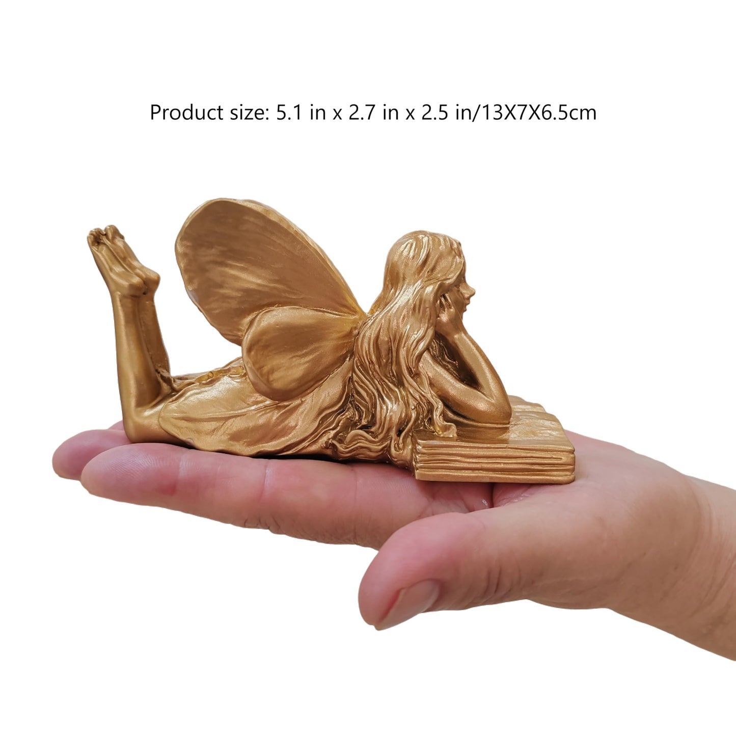 wsmart Fairy Figurines - Golden Fairy Reading Statue for Garden, Home Decor, Small Outdoor Angel Figurines, Unique Gift Idea