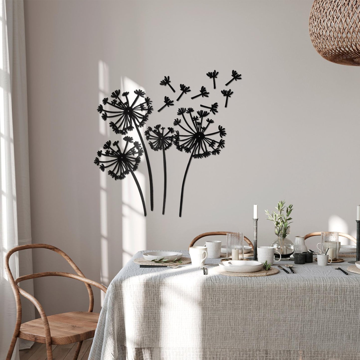 AceOrbit 12 Pcs Dandelion Metal Wall Art Dandelion Flower Wall Decor Rustic Metal Sculptures Black Nature Iron Sign Decoration for Home Living Room Yoga Studio Office Housewarming Gift