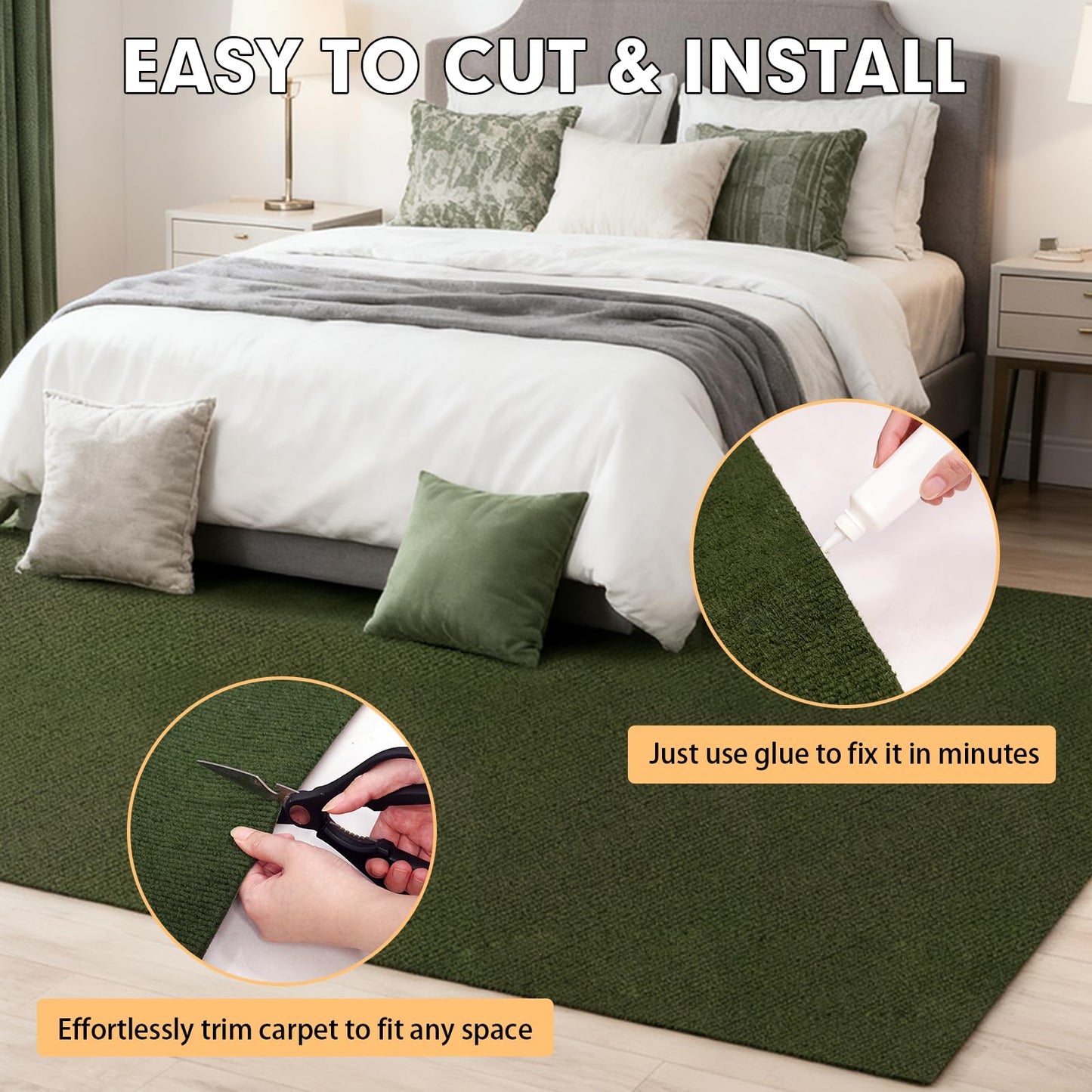 Grefinity Marine Carpet,6 FT x 14 FT Olive Green Indoor Outdoor Carpet 0.2" Thick with Water-Proof TPE Backing, Non-Slide for Home, Patio, Porch, Deck