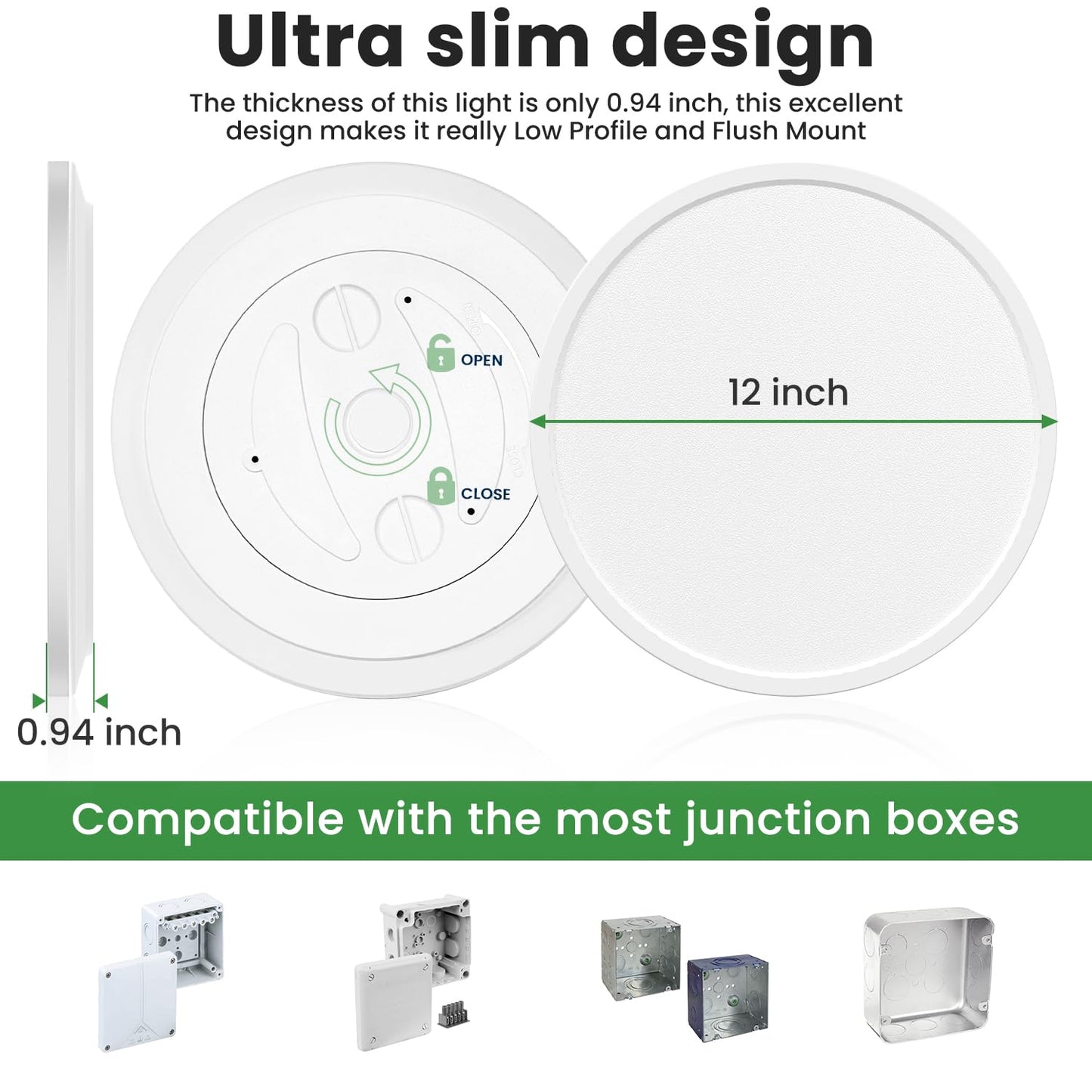 hepside 12Inch Flush Mount Light Fixture White, 28Watt, Dimmable & 3000K-4500K-6000K 3 Color Selectable Flush Ceiling Light Fixture 3200LM Low Profile Ceiling Light for Kitchen Bedroom Hallway Porch