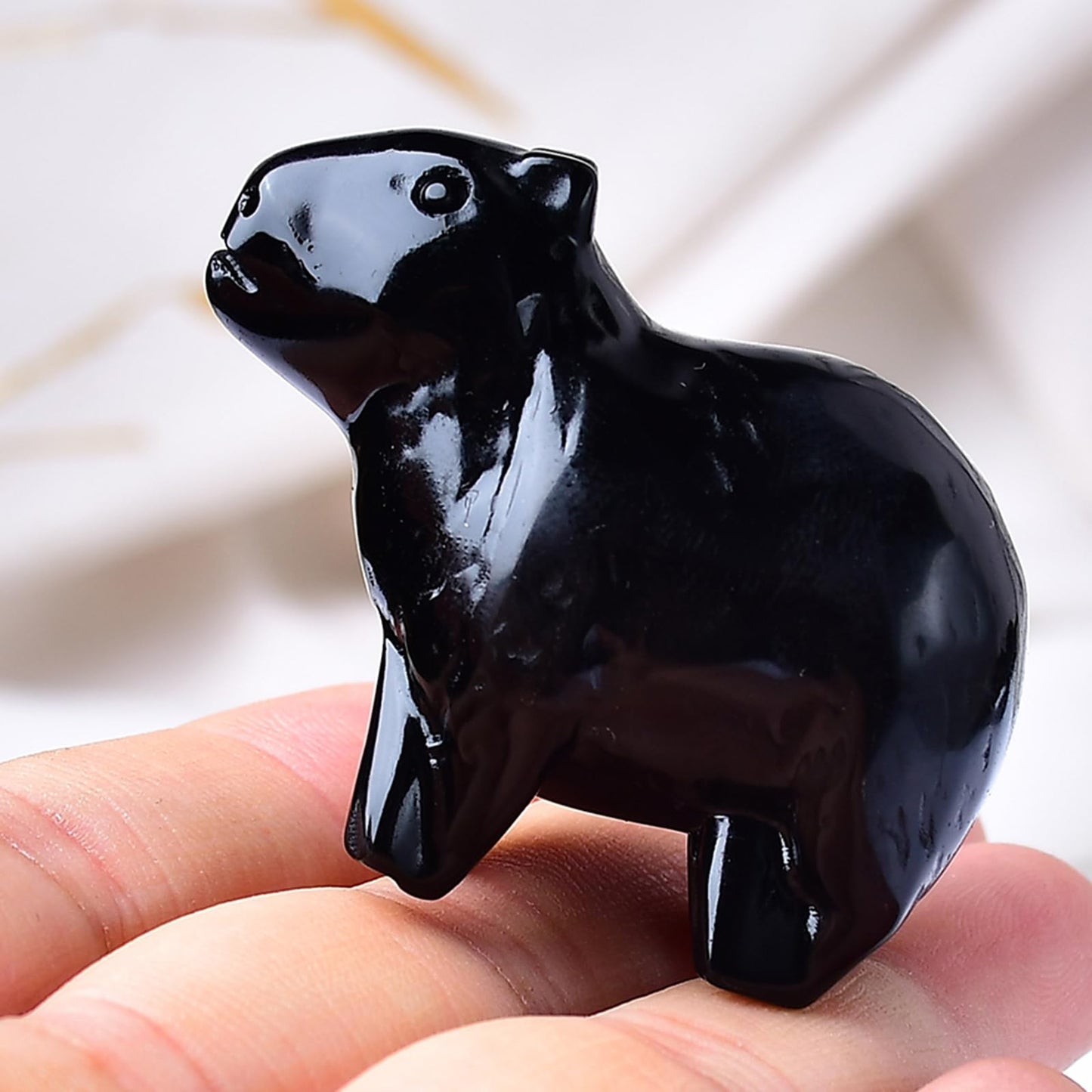 WUYOUSHI Natural Obsidian Capybara Statue 2" Healing Crystal Handmade Sculpture Lucky Guardian Pocket Statues Reiki Meditation Relieve Anxiety Office Home Decoration Gift