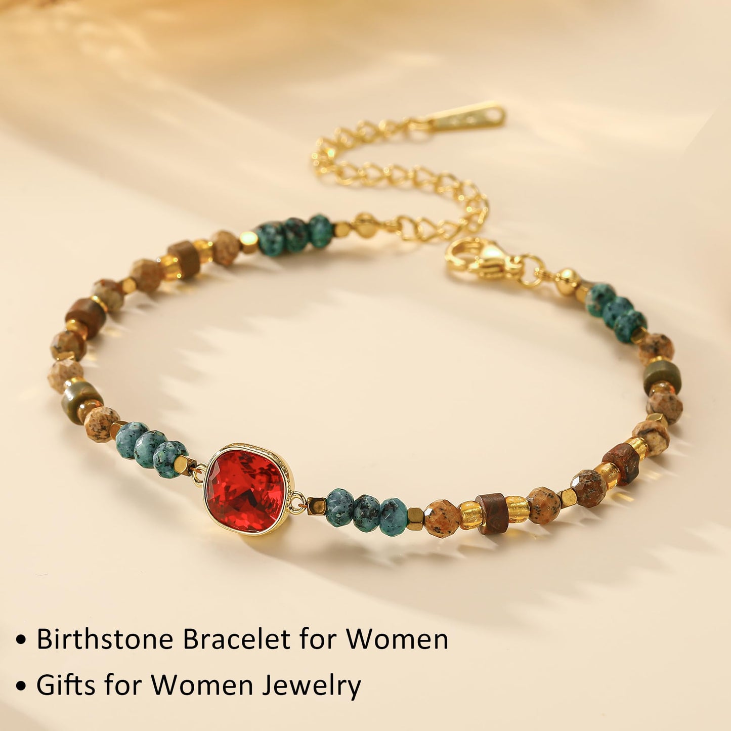JIAOGE January Birthstone Bracelets for Women - Garnet Bracelet for Girls Gifts for Girls Beaded Bracelets for Women Garnet Jewelry Red Bracelet for Women Red Jewelry January Birthday Gifts for Women