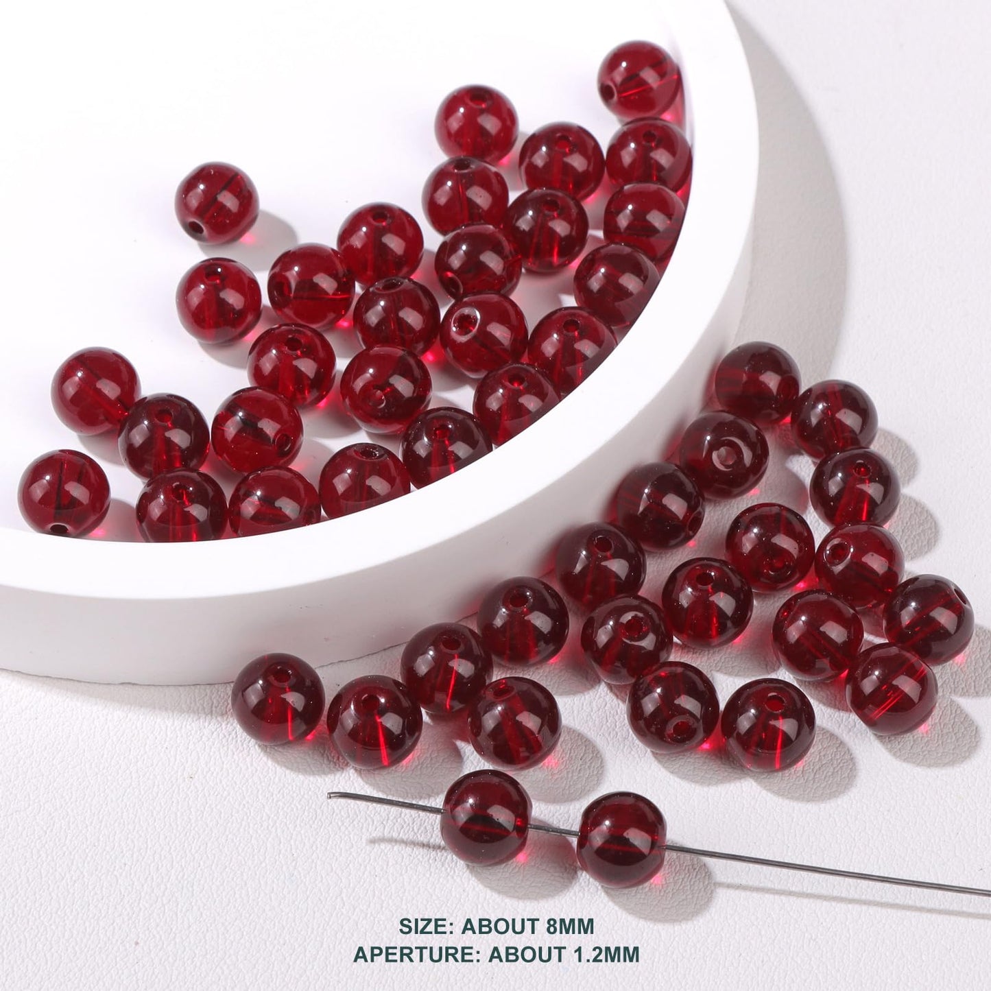Risyfjew 100PCS 8mm Garnet Red Glass Gemstone Round Loose Beads for Jewelry Making Chakra Crystal Stone Beads for Bracelets Necklace Earrings Making Supplies (100pcs/Strand)