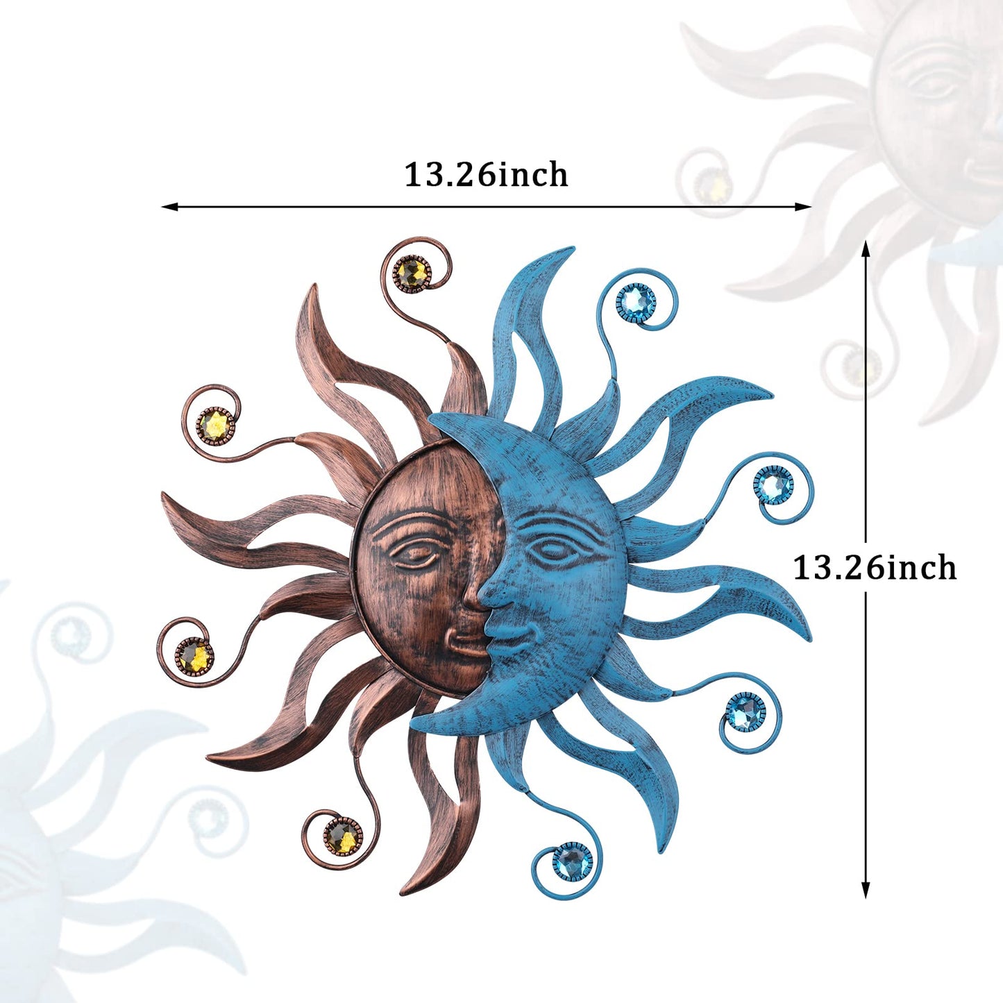 MUMTOP Metal Sun Moon Wall Decor, 13.26 Inch Outdoor Fence Wall Art, Hanging Decoration for Garden Yard Living Room Bedroom Patio Balcony