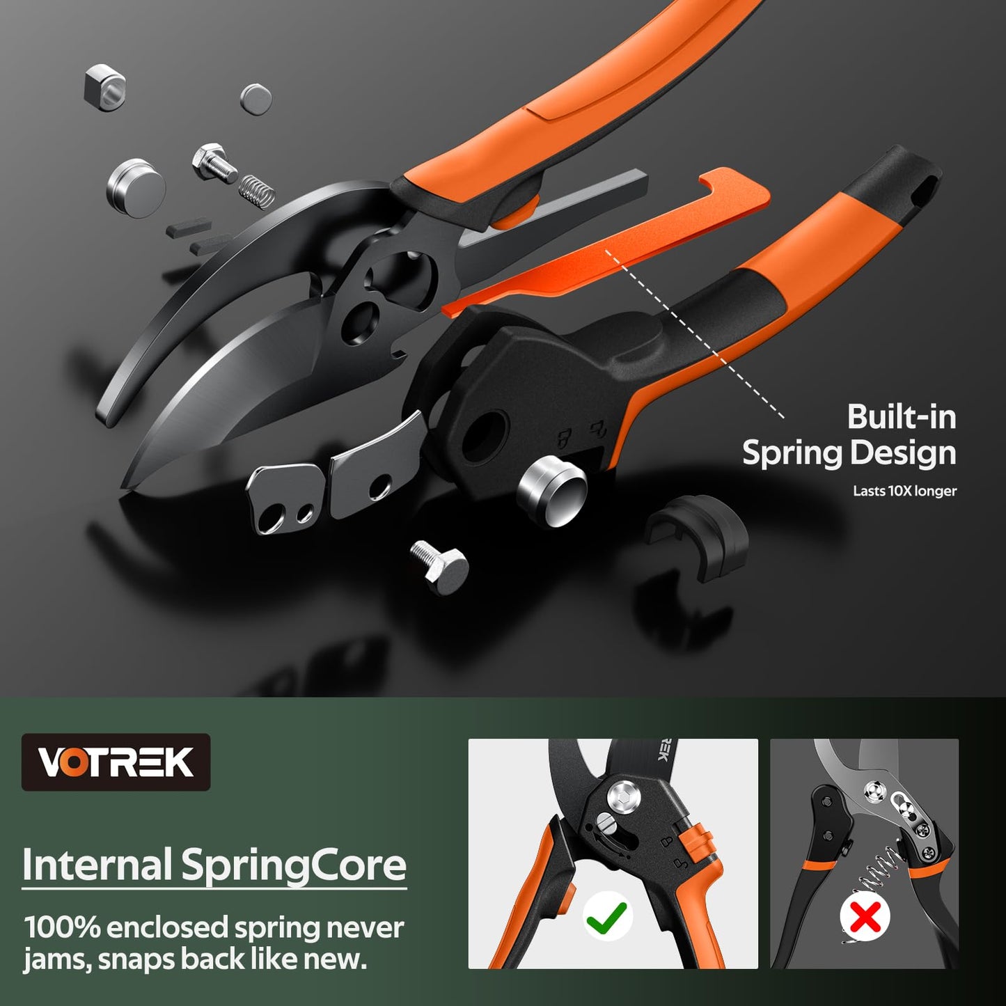 VOTREK® Pruning Shears, [Patented Stepless Handle Opening] - Garden Clippers with Ultra-Sharp SK5 Steel for Weak Hand, Bonsai Scissor Universal Fit for All Hand Sizes, Effortlessly Cut 1-Inch Branches