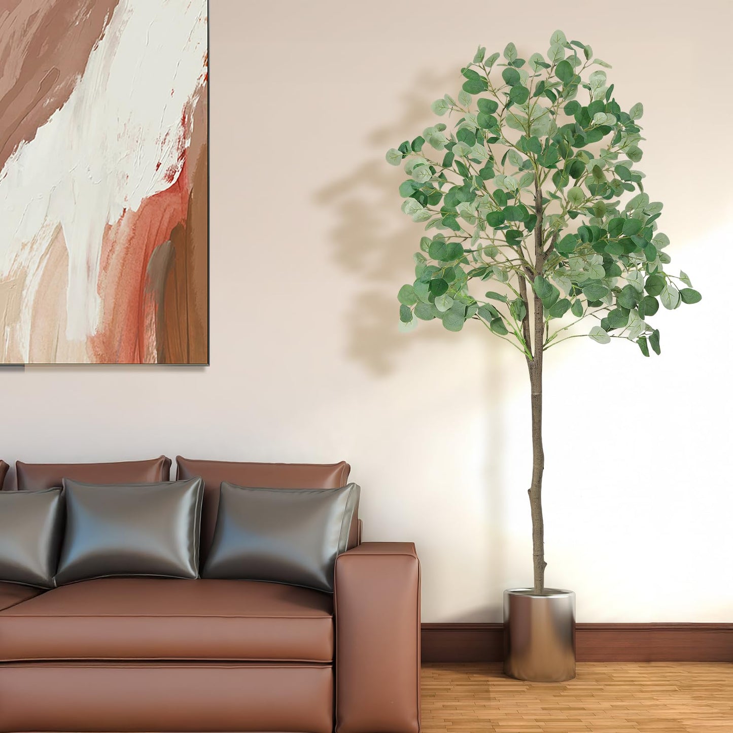 6ft Artificial Eucalyptus Tree, Realistic Faux Potted Plant with Plastic Nursery Pot, No Maintenance Indoor Decor for Home Office Living Room Floor Plant