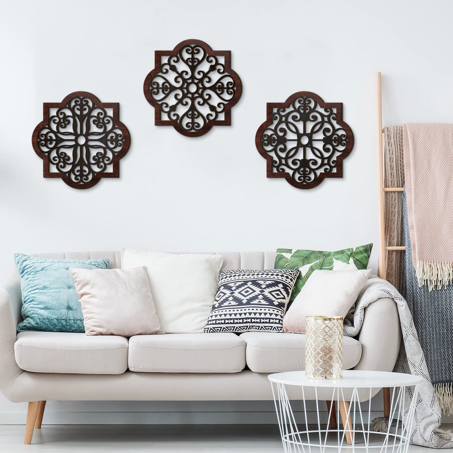 Zhanmai 3 Pieces Thicken Rustic Wood Wall Decor Farmhouse Geometric Wall Art Farmhouse Hanging Decoration for Living Room Bedroom Home Indoor Outdoor Office, 12 x 12 Inch, Brown