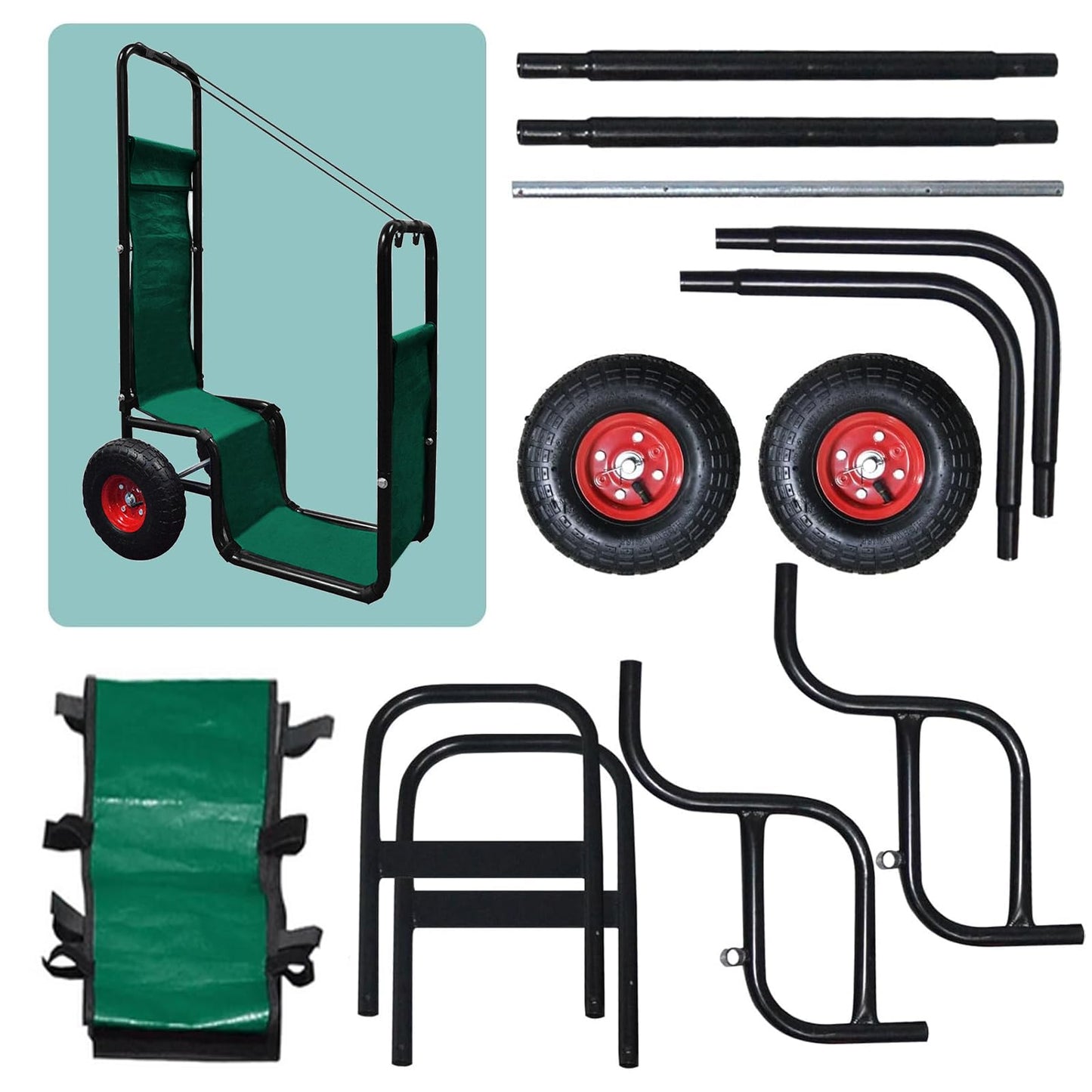 HIGOOD Firewood Cart with Wheels: 260 lbs Capacity Log Dolly Carrier with Pneumatic Wheels & Fabric Liner - Easy Roll Wood Mover for Farm, Indoor & Outdoor Use - Heavy Duty Steel Construction