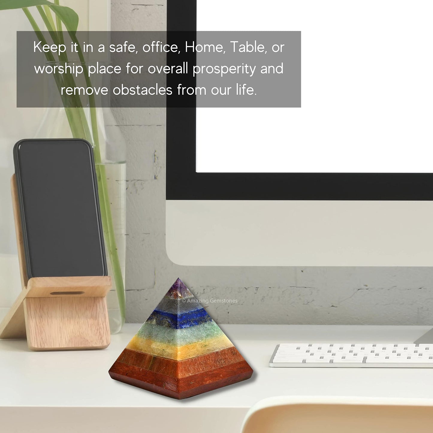 Amazing Gemstone Chakra Pyramid Crystal Healing Stones - 2" Great Pyramid Figurine of Natural Stone Pyramid for Meditation, Reiki, Chakra Balancing and Crystal Pyramids Grid