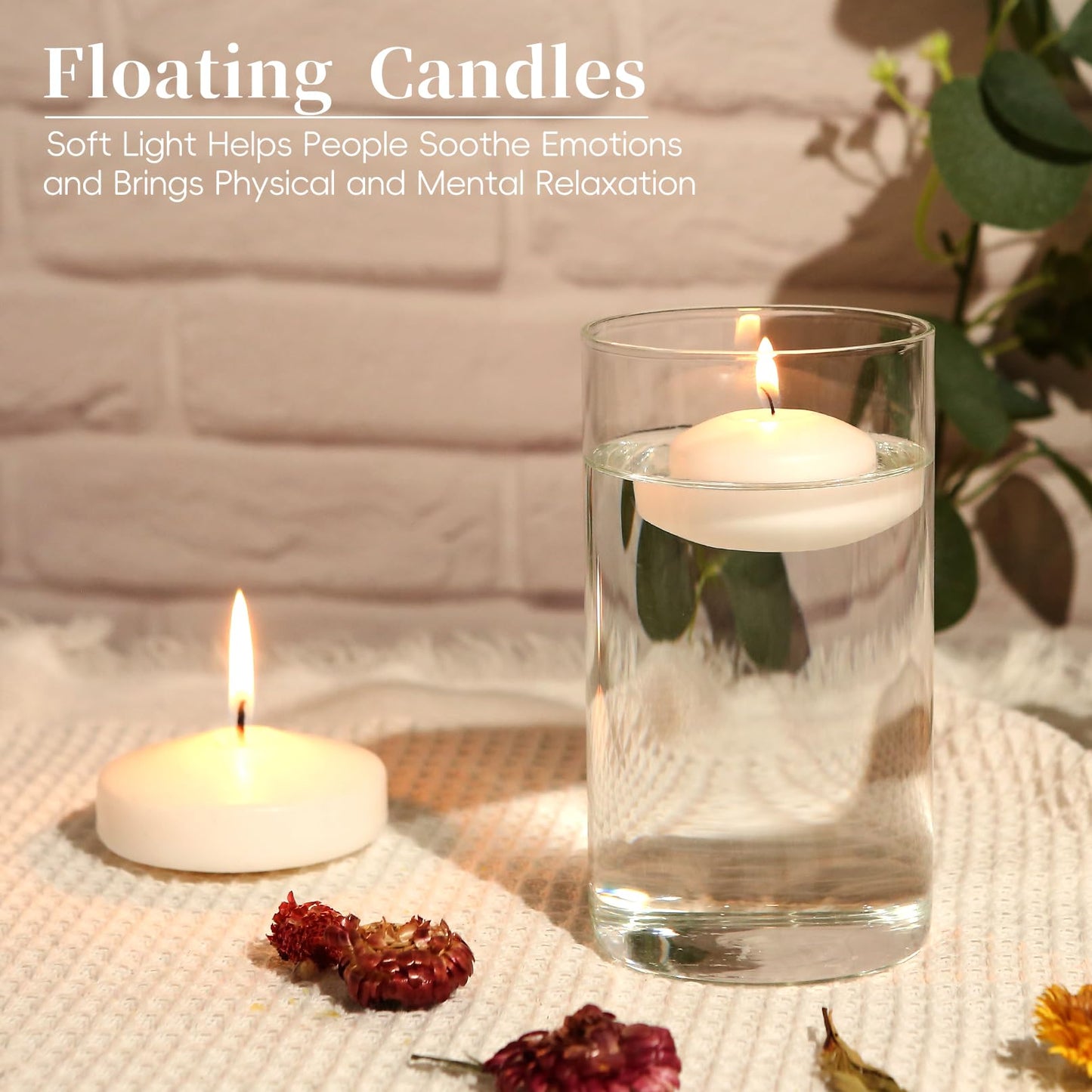 48 Pack White Floating Candles 1.75inch Unscented Floating Candle for Centerpieces 4-5 Hours Burning 1.75” Floating Candle Bulk for Wedding Party