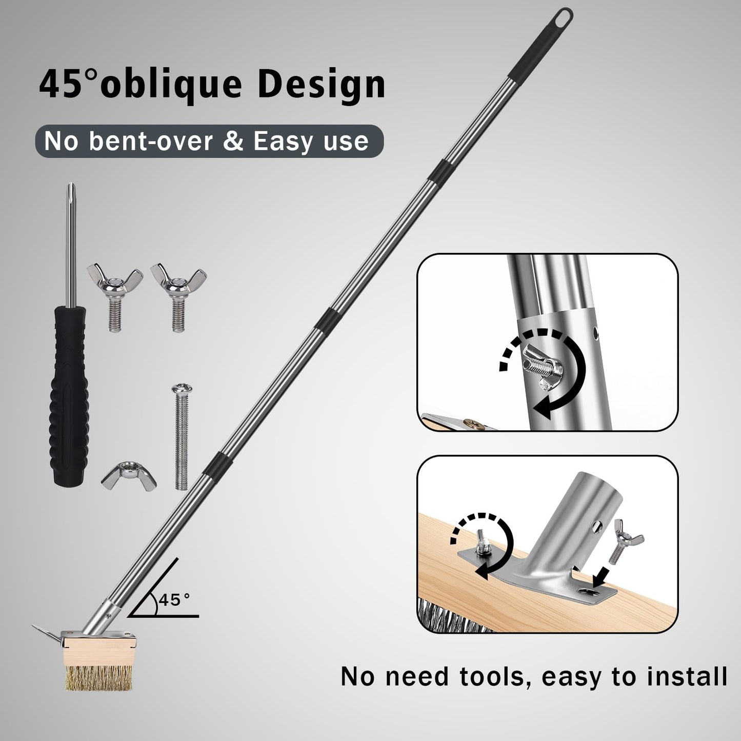 GHWMYD Crack Weeder Brush Heavy Duty Wire Broom Set, Multifunction Moss Grout Remover with Scraper Weed Puller, Detachable 64.9in Handle for Outdoor Deck Pavers Patios Walkways Concrete Floor Cleaning
