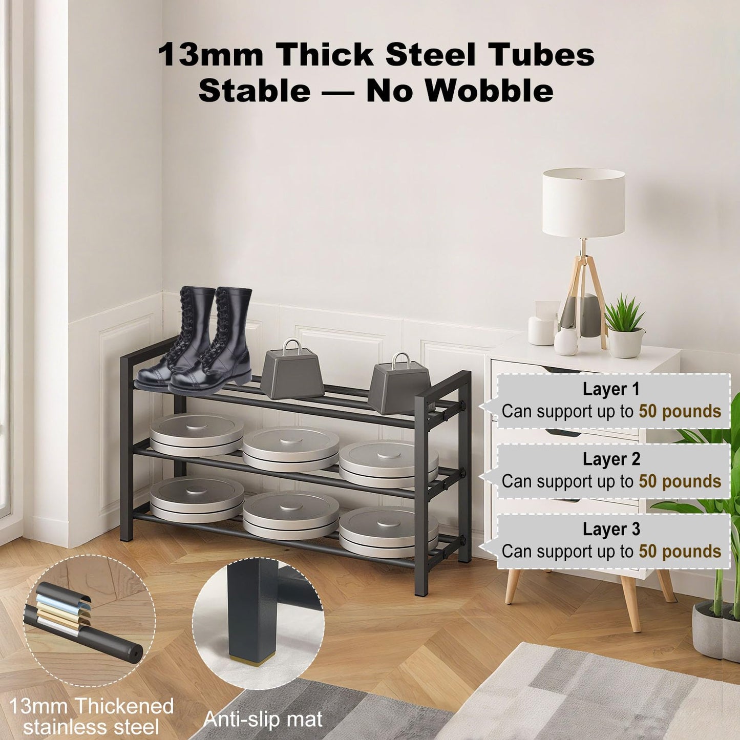 Detsuk 2-Tier Expandable Shoe Rack (17.5"-30.7") – Adjustable Heavy-Duty Metal Shoe Organizer Shelf for Closet, Entryway, Mudroom & Garage – Durable Freestanding Storage, Black