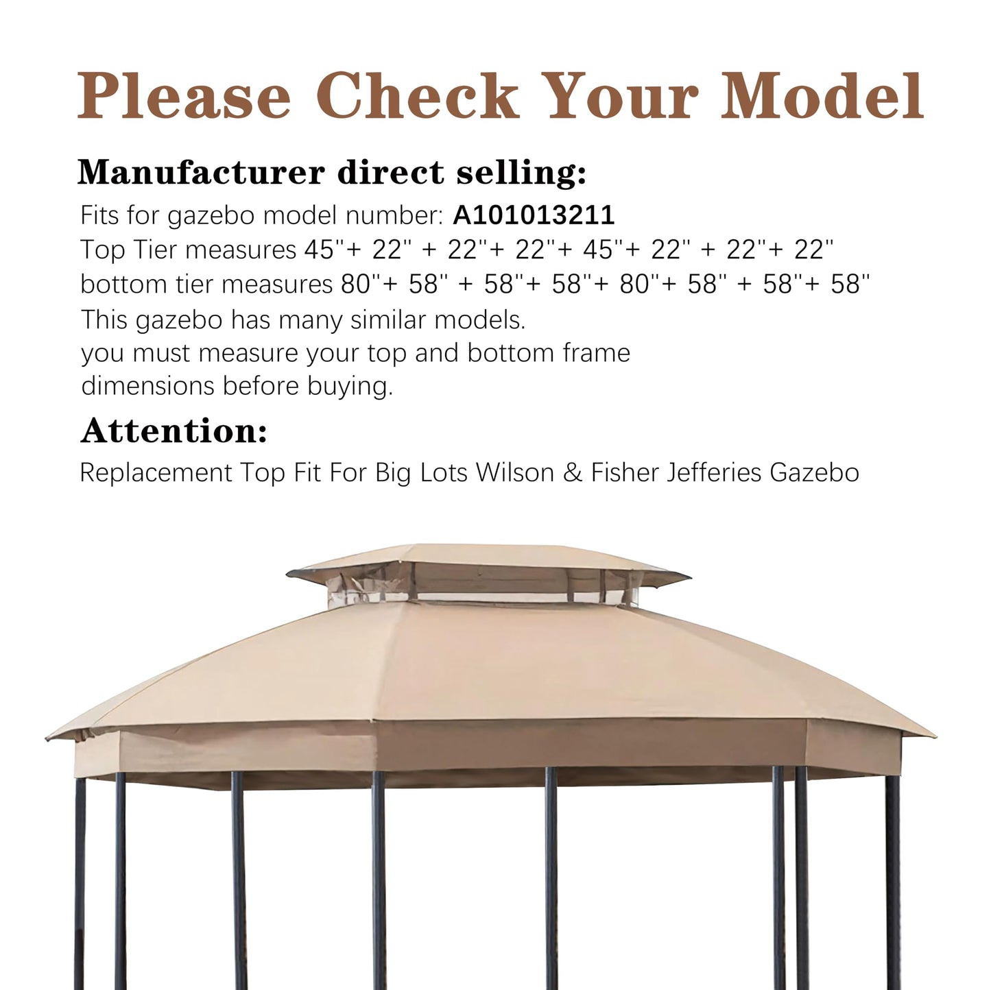 SCOCANOPY Light Beige Replacement Canopy Compatible with Big Lots Wilson & Fisher Jefferies Gazebo Model A101013211