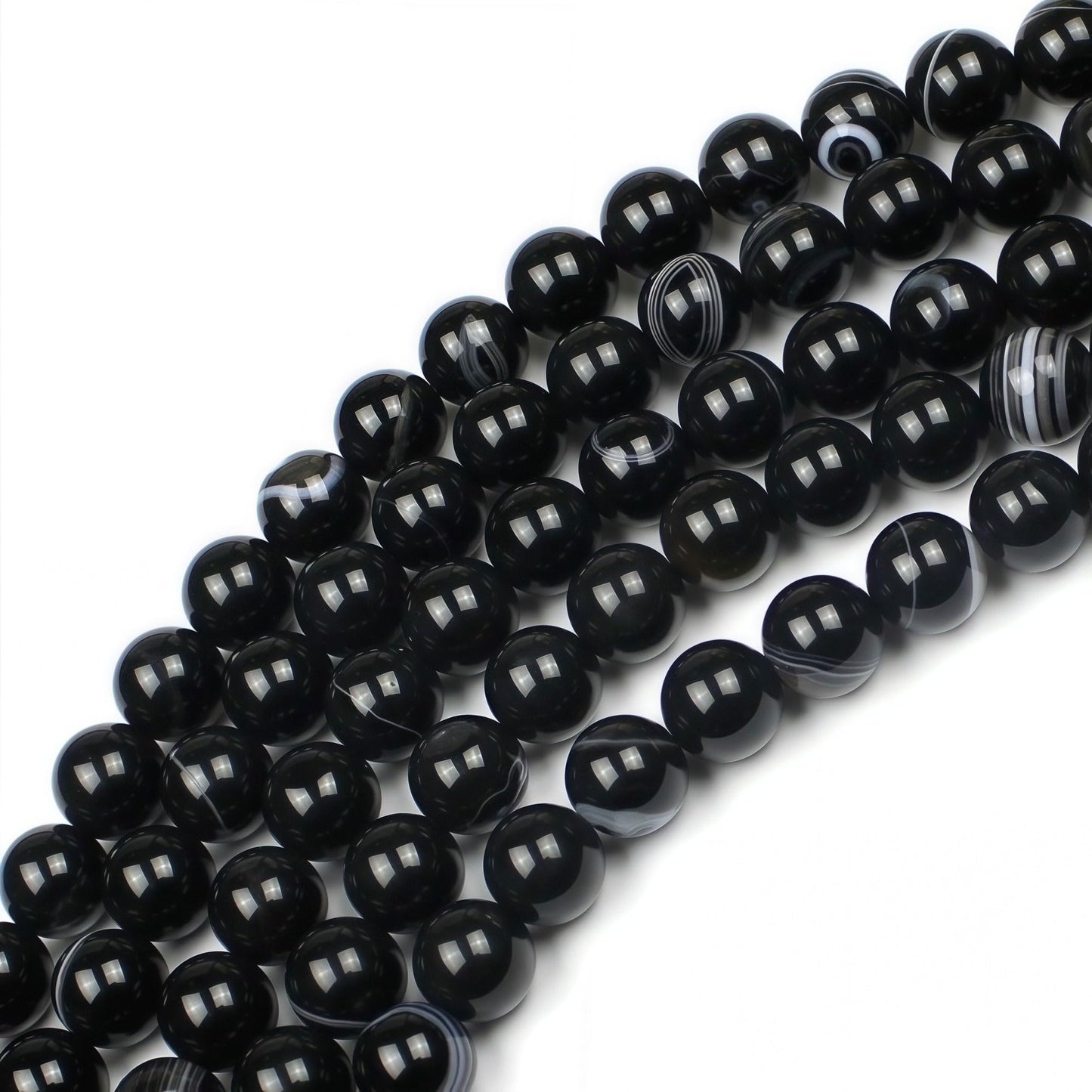 MJDCB Natural Black Striped Agate Round Loose Beads for Jewelry Making DIY Bracelet Necklace (10mm)