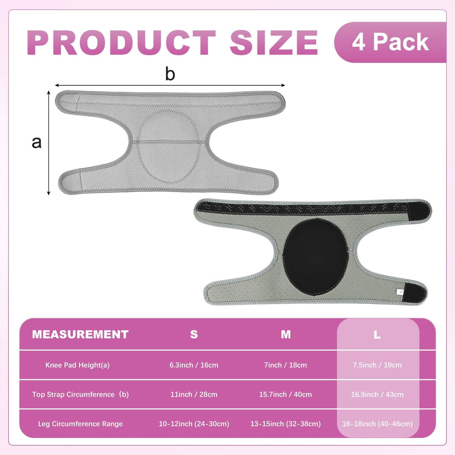 M METERXITY 4-Pack Gardening Knee Pads, Thick Foam Garden Knee Pads with Adjustable Straps for Garden/Construction/Flooring/Cleaning, Suitable for 16"-18" Leg Circumference Size l [Grey]