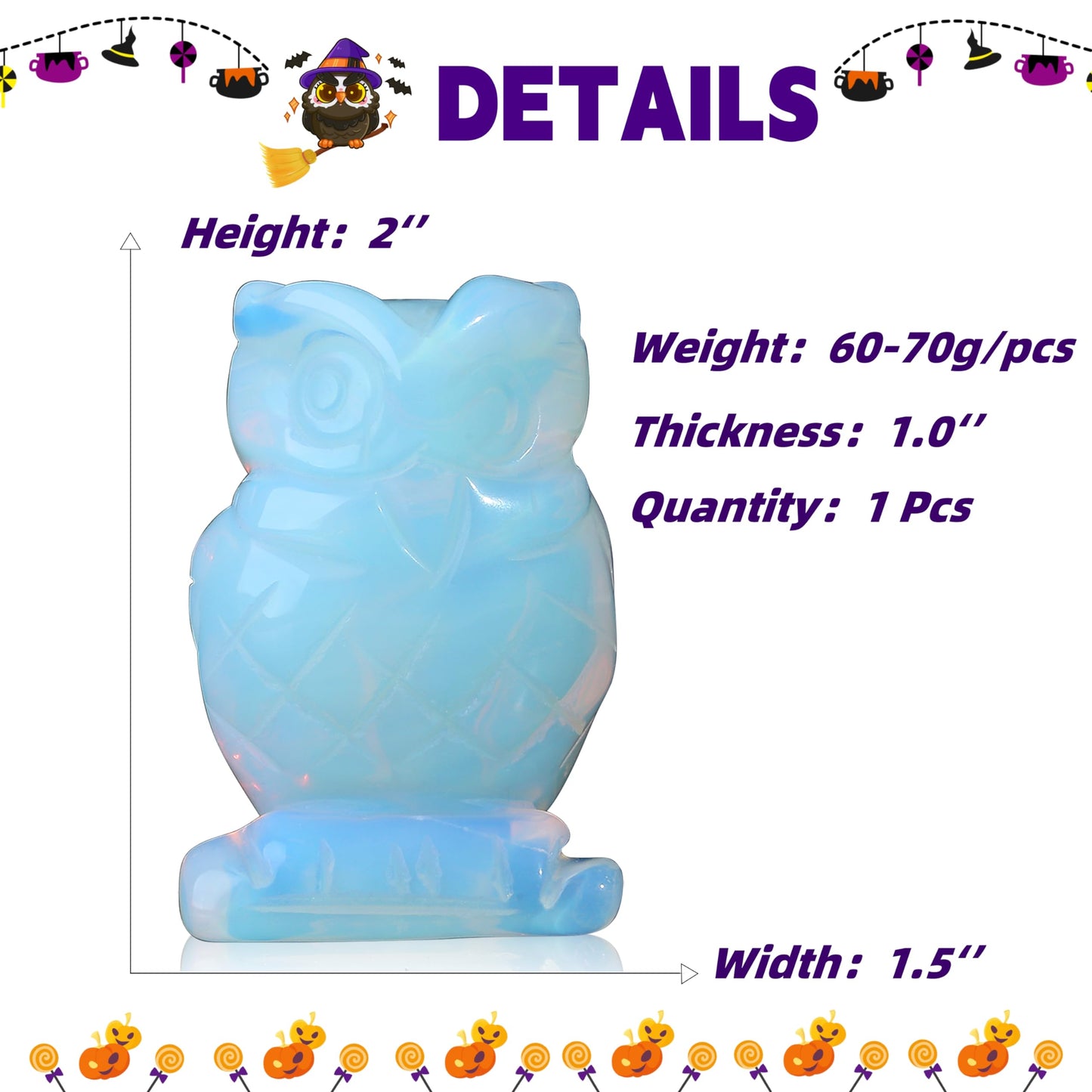YATOJUZI 2” Owl Decors Natural Opal Crystals Stones Moonstone Cute Decor Polished Hand-Carved Sculpture Statue Figurines Gemstone Home Office Desk Decoration Reiki Energy Gifts