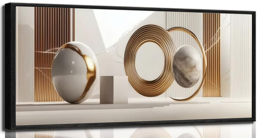 Yutjafa Extra Large Geometric Wall Art Modern Abstract Neutral Line Decor painting Pictures Nordic Gold White 2D Posters Canvas Prints for Bedroom Office Hallway Hotel Home Decoration No Frames