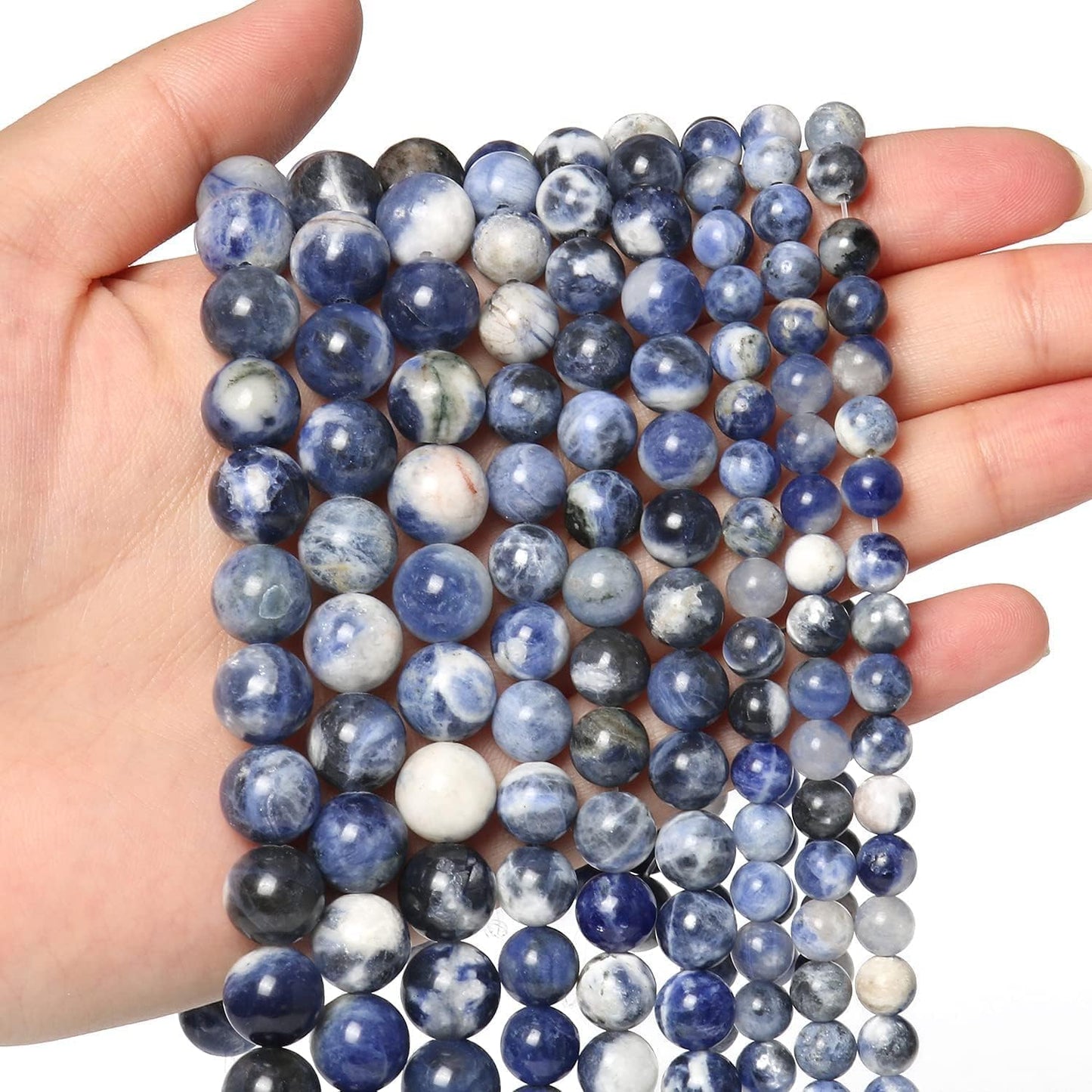 About 45pcs 8mm Natural Stone Beads White Blue Sodalite Beads Crystal Gemstone for Jewelry Making, DIY Bracelet Necklace
