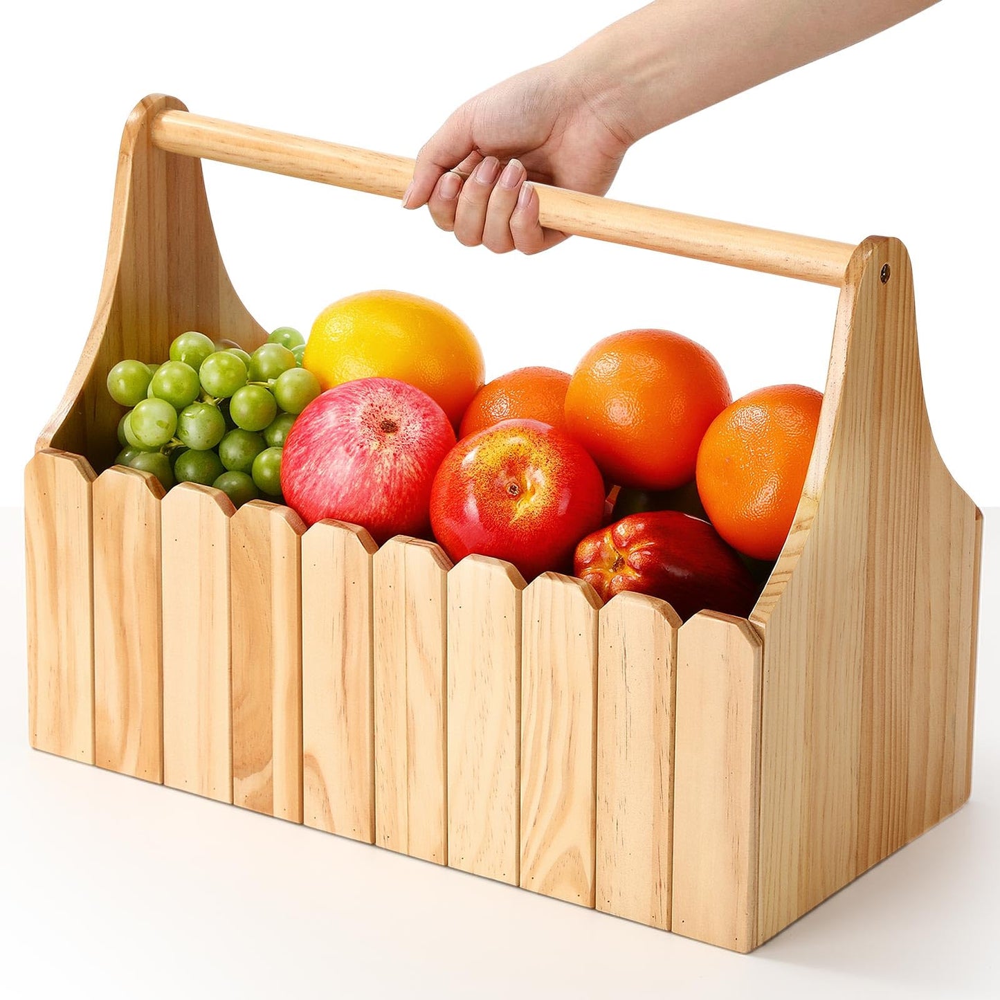 Remerry 16 Inch Garden Harvest Basket Wooden Caddy with Handles Fruit Flower Gathering Basket Garden Hod Storage Box with Wood Slats for Harvesting Vegetables Gardeners Home Use Gifts
