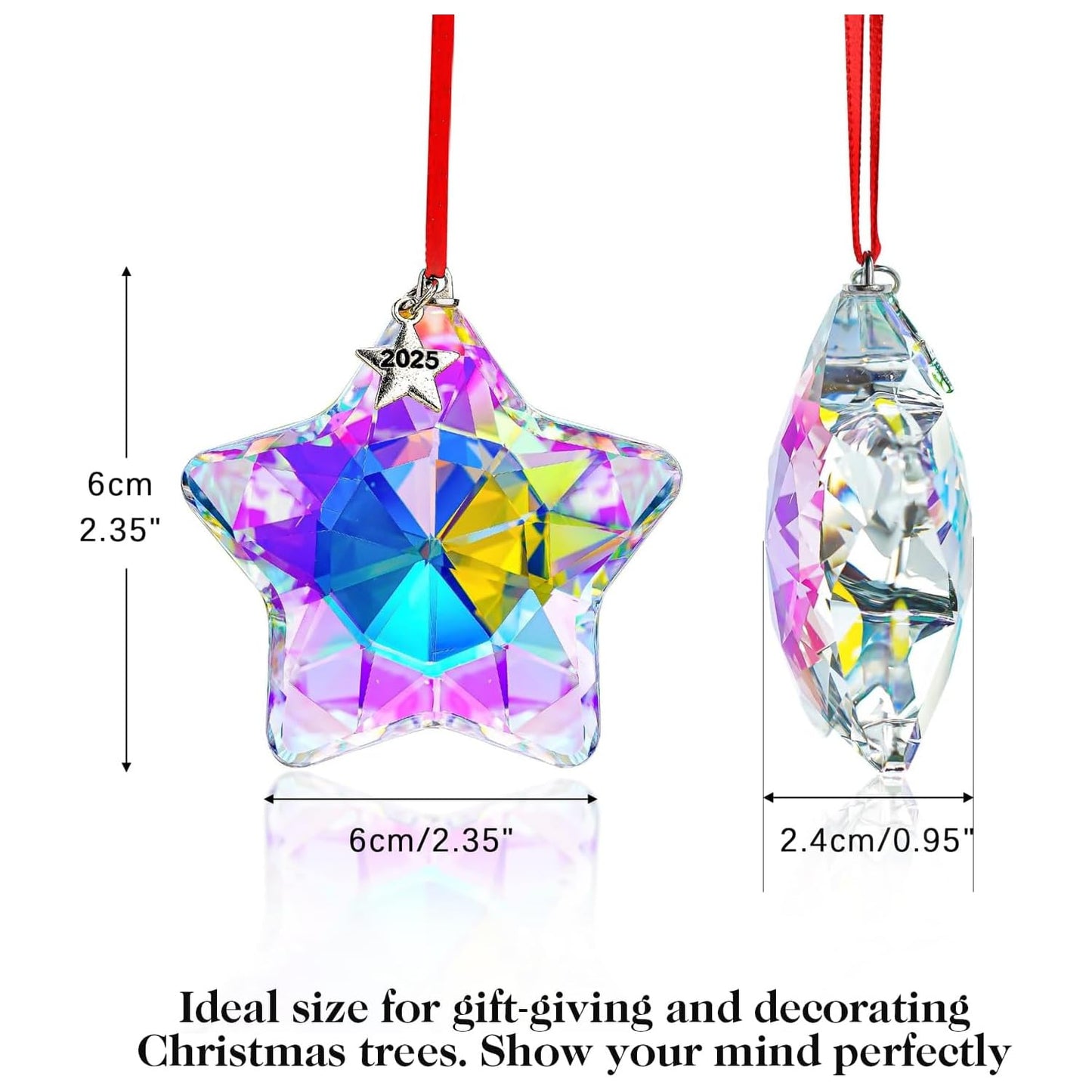 H&D HYALINE & DORA Glass Hanging Ornaments Crystal Star Set of 3 Star Christmas Tree Ornaments Crystal Sun Catcher Hanging for Christmas Party Decor