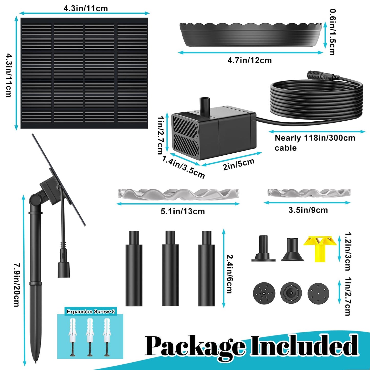 Bird Bath Solar Fountain Pump, Water Pump Set Solar Powered Waterfall Featur, DIY Solar Fountain Detachable and Suitable for Birdbath Garden Decoration Outdoor Bird Feeder (3-Tier)