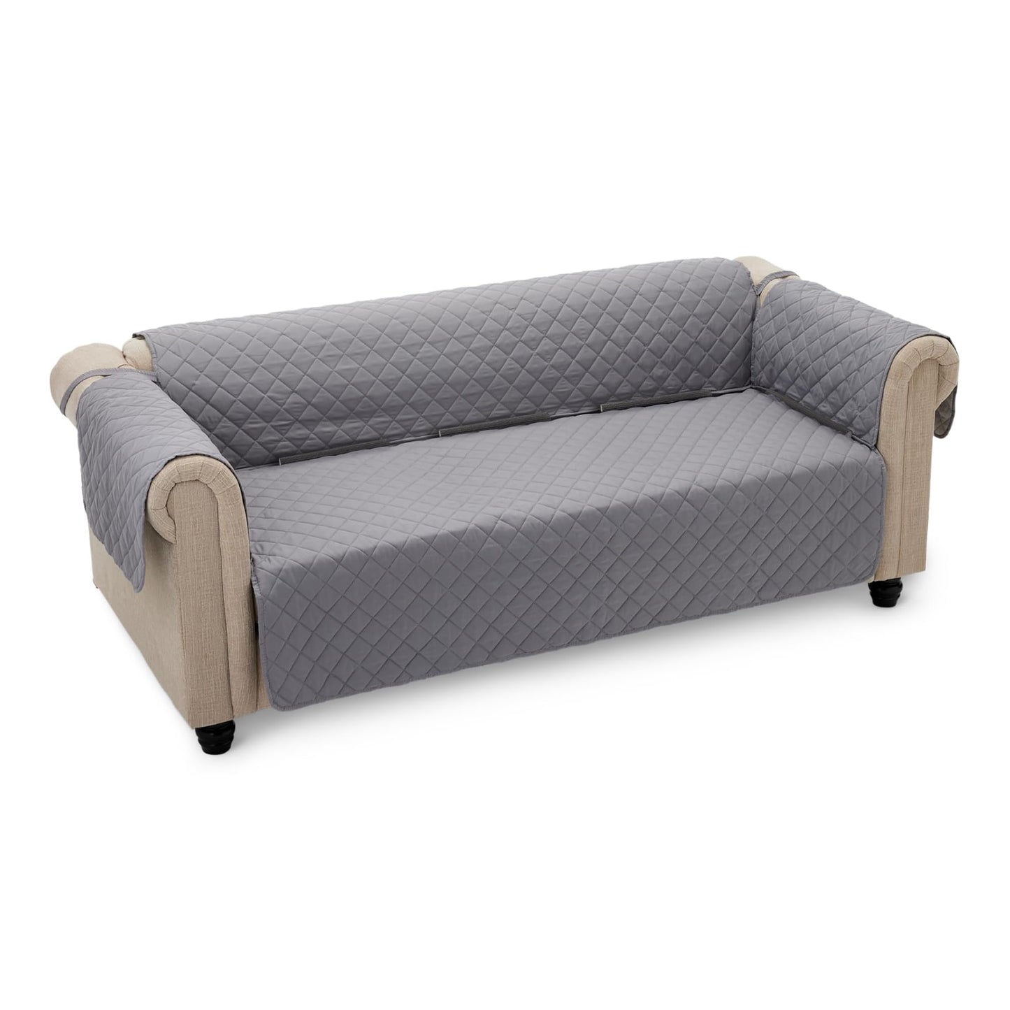 Amazon Basics Quilt Reversible Sofa Slipcover, Three seat Sofa, Large, Gray/Light Gray