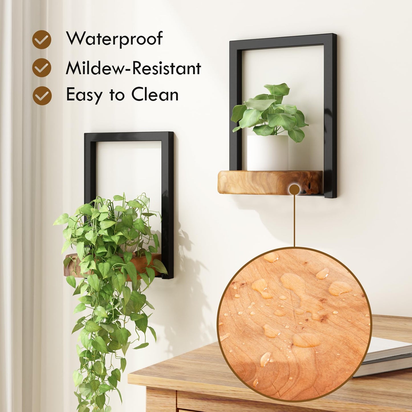 JOLLYMER Natural Edge Cedar Wood 2 Pack Wall Plant Holders, Window Planters Shelves, Indoor Plants Stands, Wall Decor Planter Hanging Shelf,12x9x5 inches