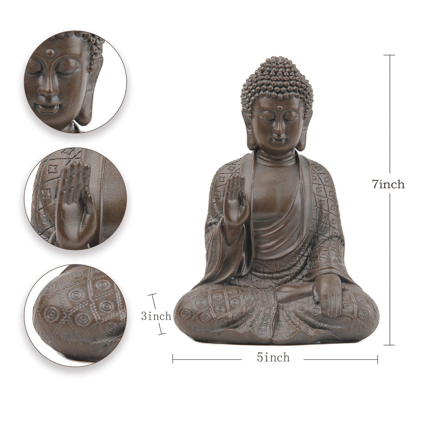 Leekung Buddha Statue for Home Decor,Buddah Statute Zen Decoration,Meditation Buddha Decor Brown 7 inch