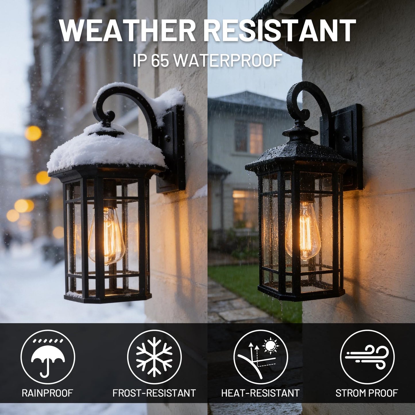 Starcurin Outdoor Porch Lights Wall Mount, Outdoor Wall Light Fixtures Exterior Lights for House, Black Lantern Cage Coach Carriage Light with Clear Glass for Front Door Garage Patio