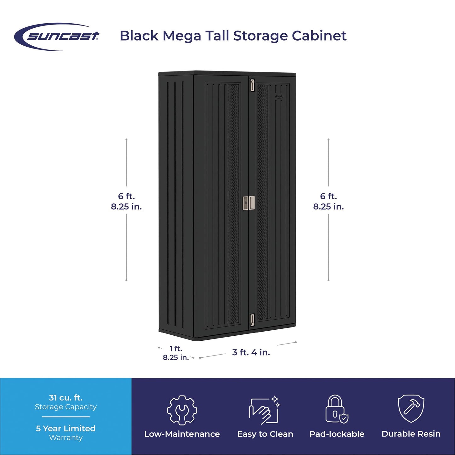 Suncast Mega Tall Storage Cabinet, Black