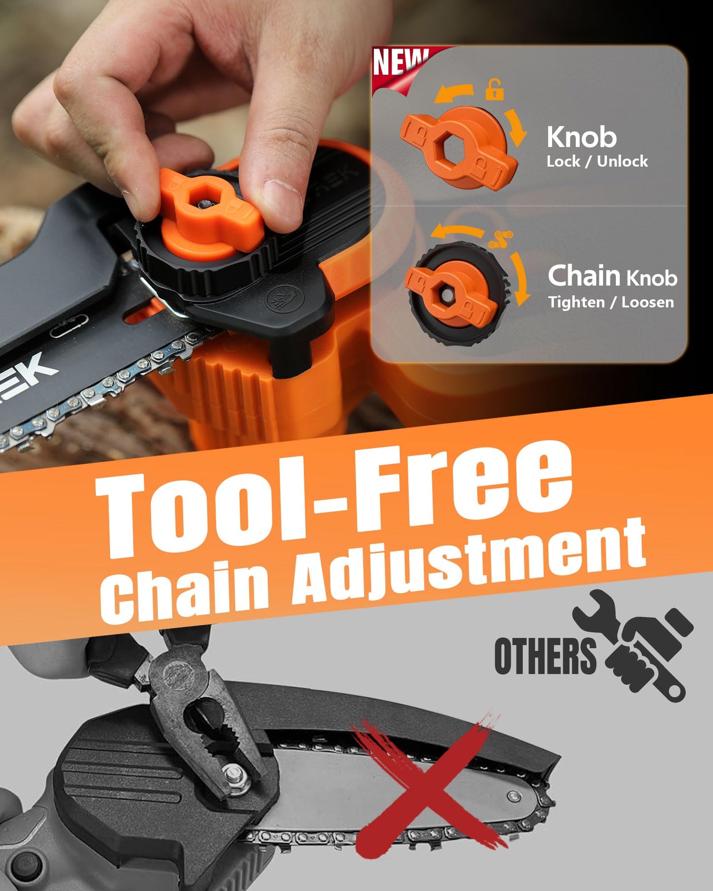 VOTREK® 8-Inch Mini Chainsaw Cordless, 3.0Ah Battery Powered Electric Chain Saw with 2 Chains, Brushless Motor, Auto Oiler, Tool-Free Tensioner for Tree Trimming and Yard Cleanup