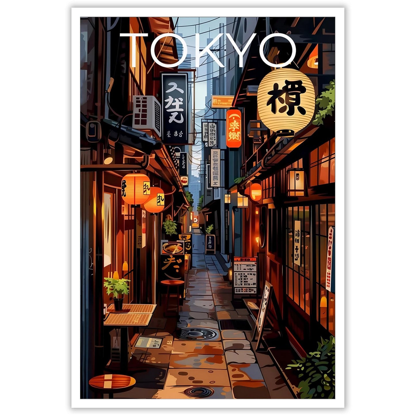 Tokyo Street Alley Night Scene Poster Japan City travel Canvas Wall Art Anime Style Japanese Food Street Landscape Prints Painting For Living Room Bedroom Office Wall Decor 12x16in Unframed