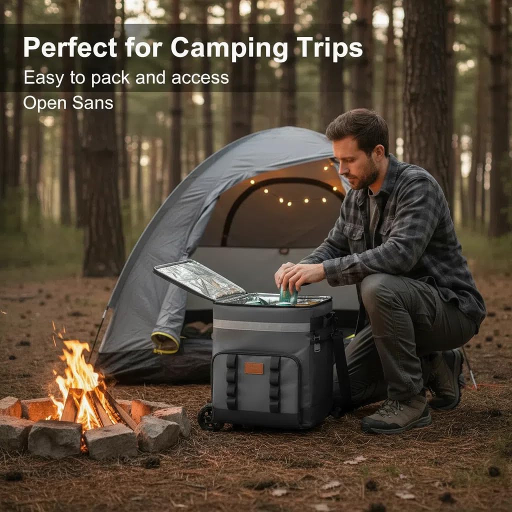 Spherate Insulated Rolling Cooler with Wheels - Soft Leak Proof Ice Chest for Camping, Beach, Travel and Lunch - Portable Wheeled Cooler (Gray)