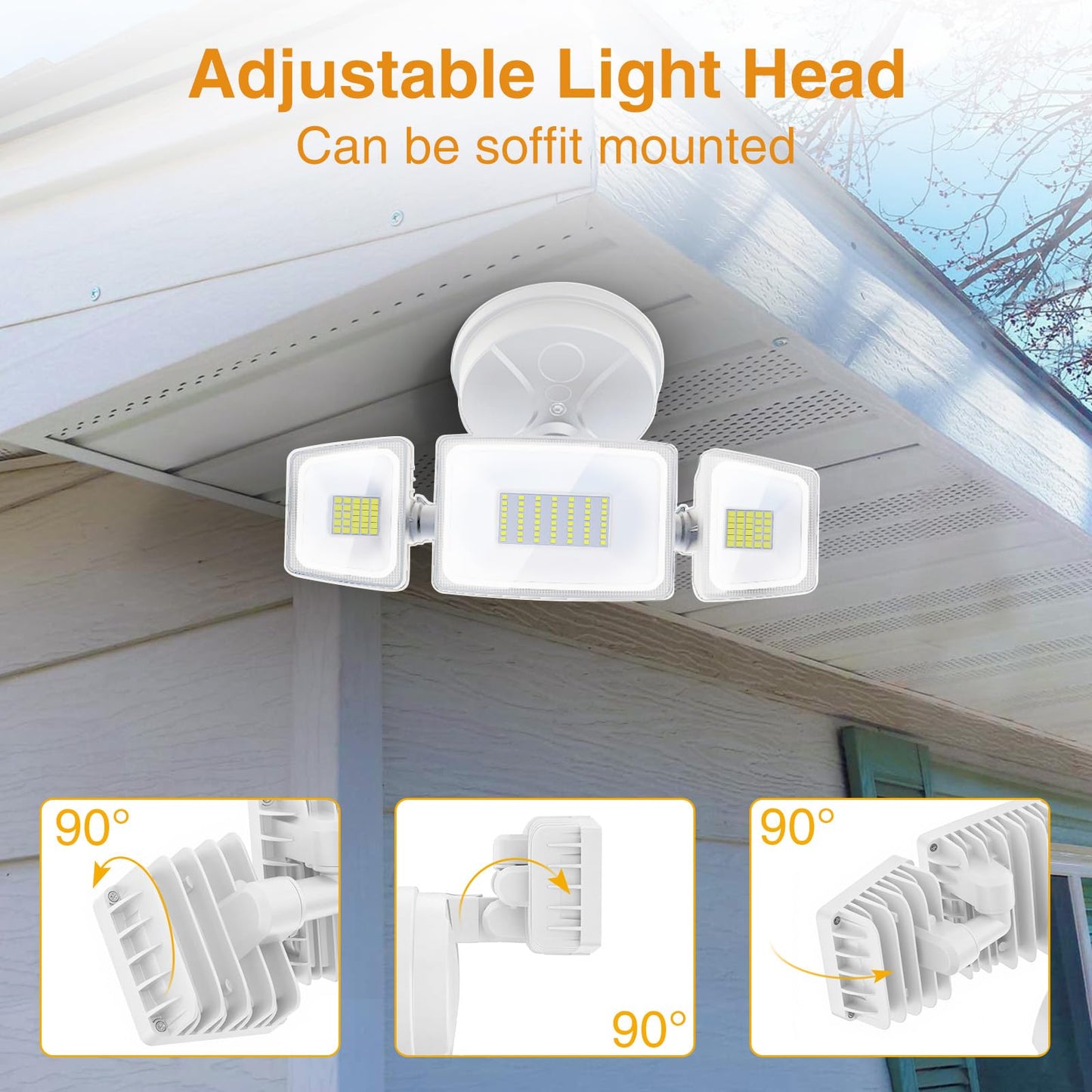 Onforu 75W Flood Lights Outdoor, 7000LM Brightness Security Lights Switch Controlled, 3 Adjustable Heads, IP65 Waterproof, 6500K Wall Mount Exterior LED Flood Light