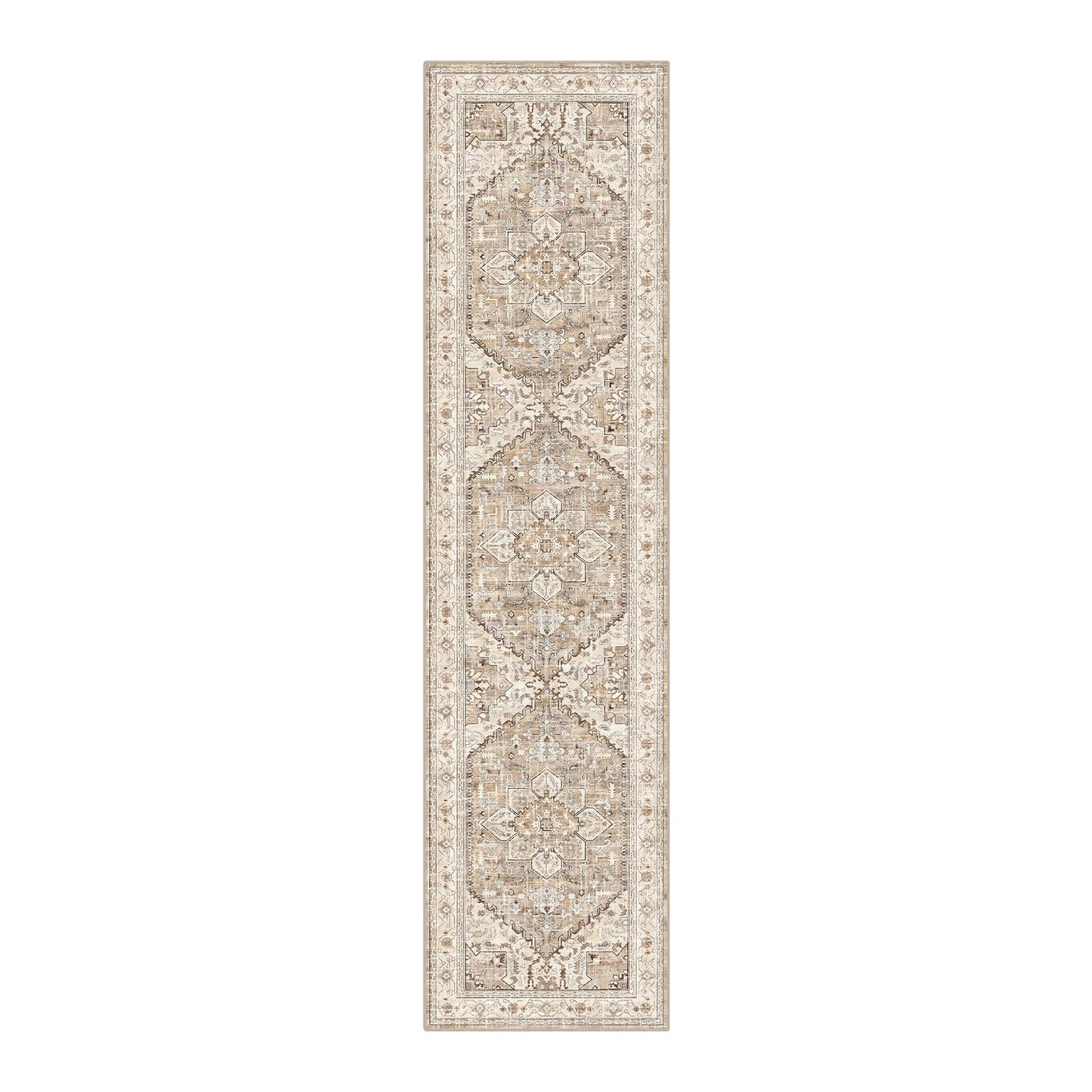 Yamaziot Washable Runner Rug, 2x8 Non-Slip Boho Vintage Hallway Rug Runner with Rubber Backing, Stain Resistant & Low Pile Faux Wool Distressed Carpet Runner for Bedroom, Kitchen, Laundry, Entrance