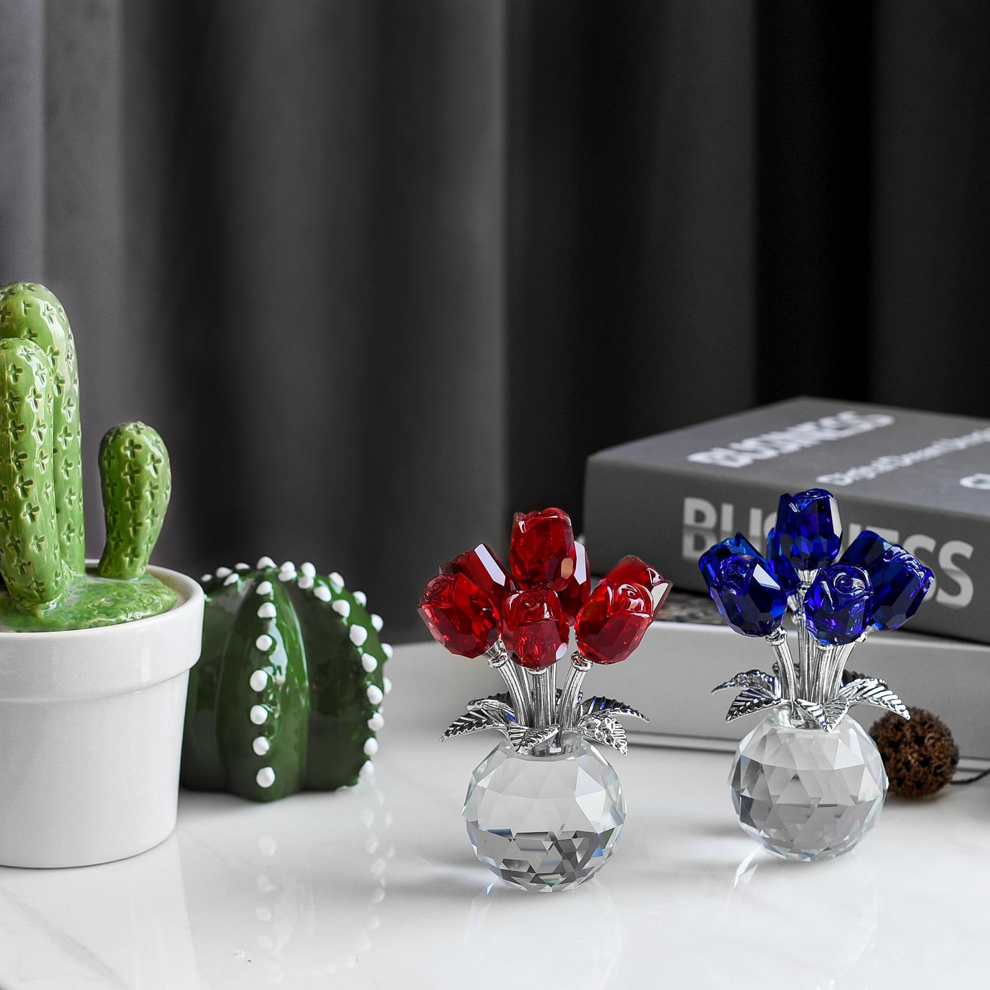 Kitcom Crystal Rose Blue Flower Figurine, Rose Gifts for Mom Wife Girlfriend Grandma, Crystal Flower Collectible Ornament Valentine's Day Mother's Day Thanksgiving Christmas Anniversary Birthday Gifts