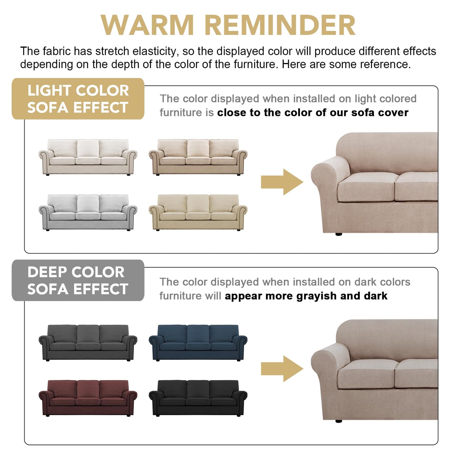 H.VERSAILTEX 4 Piece Stretch Sofa Covers for 3 Cushion Couch Covers for Living Room Slipcovers (Base Cover Plus 3 Seat Cushion Covers) Upgraded Thicker Jacquard Fabric (Sofa, Sand)