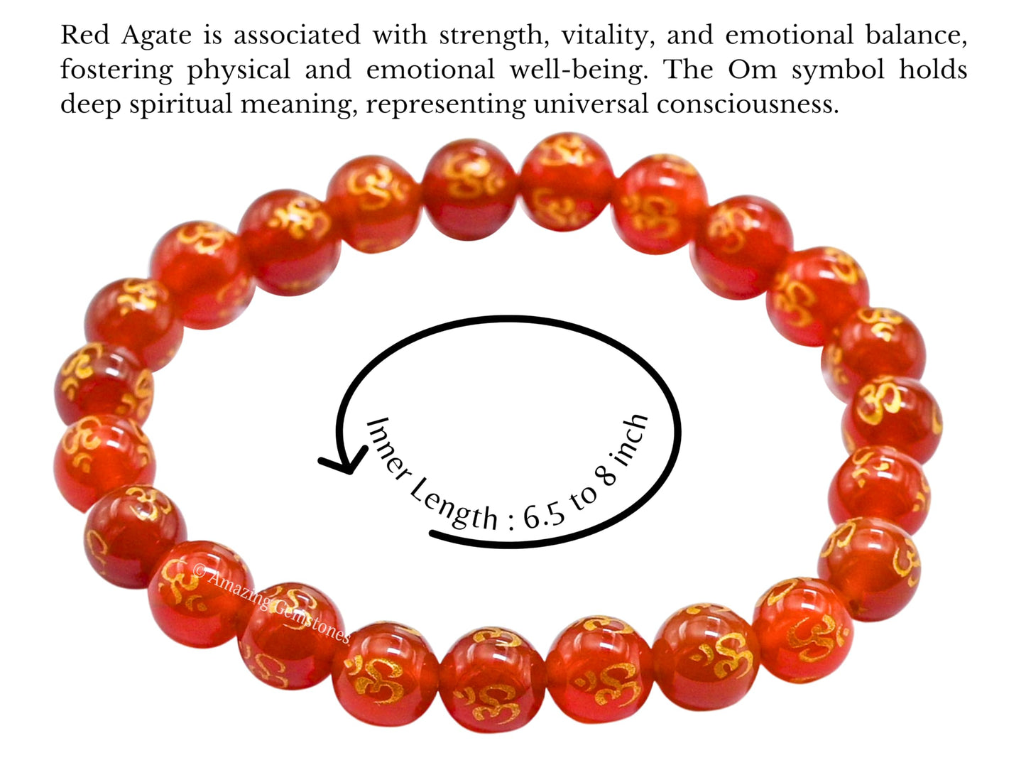 Amazing Gemstone Crystal Bracelet for Women Men's Gifts - Protection Healing Crystal Bracelet - 8mm Gemstone Beaded Stretchable Bracelet Pulseras Para Hombres Mujer Stocking Stuffers Mothers Day Gift (Red Agate OM)
